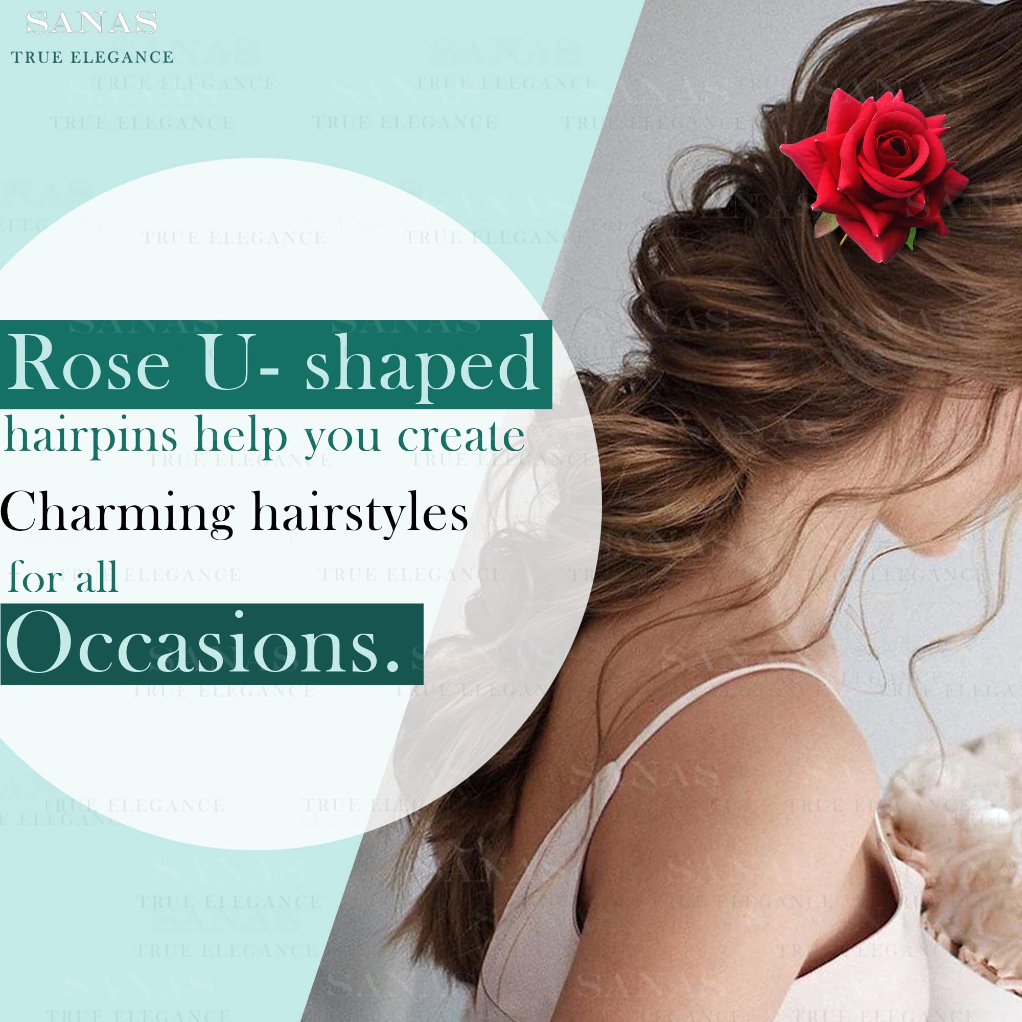 Sanas Floral Hair Clips Set of 4 - Red Rose Hair Accessories for Women, Wedding Hair Pins with Artificial Flowers, Decorative Hair Clips for Bridal, Prom, Party and Special Occasions
