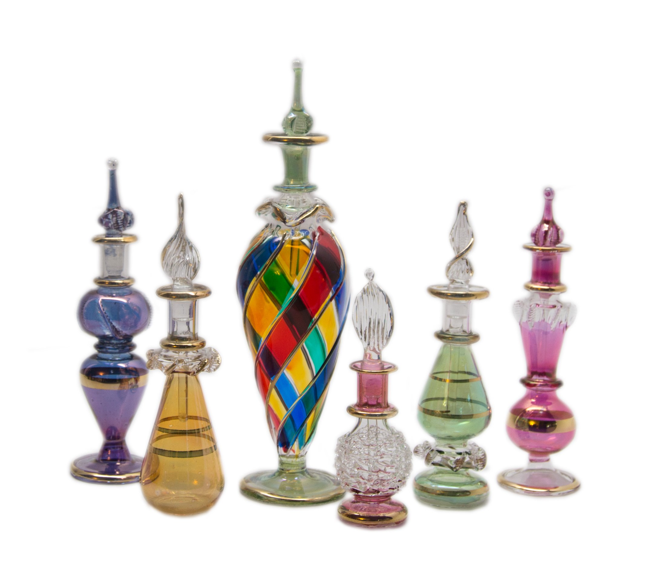 6 Piece Set of Authentic Egyptian Glass Perfume Bottles - Vintage Collection for Home Decor, Gift Giving & Aromatherapy Use
