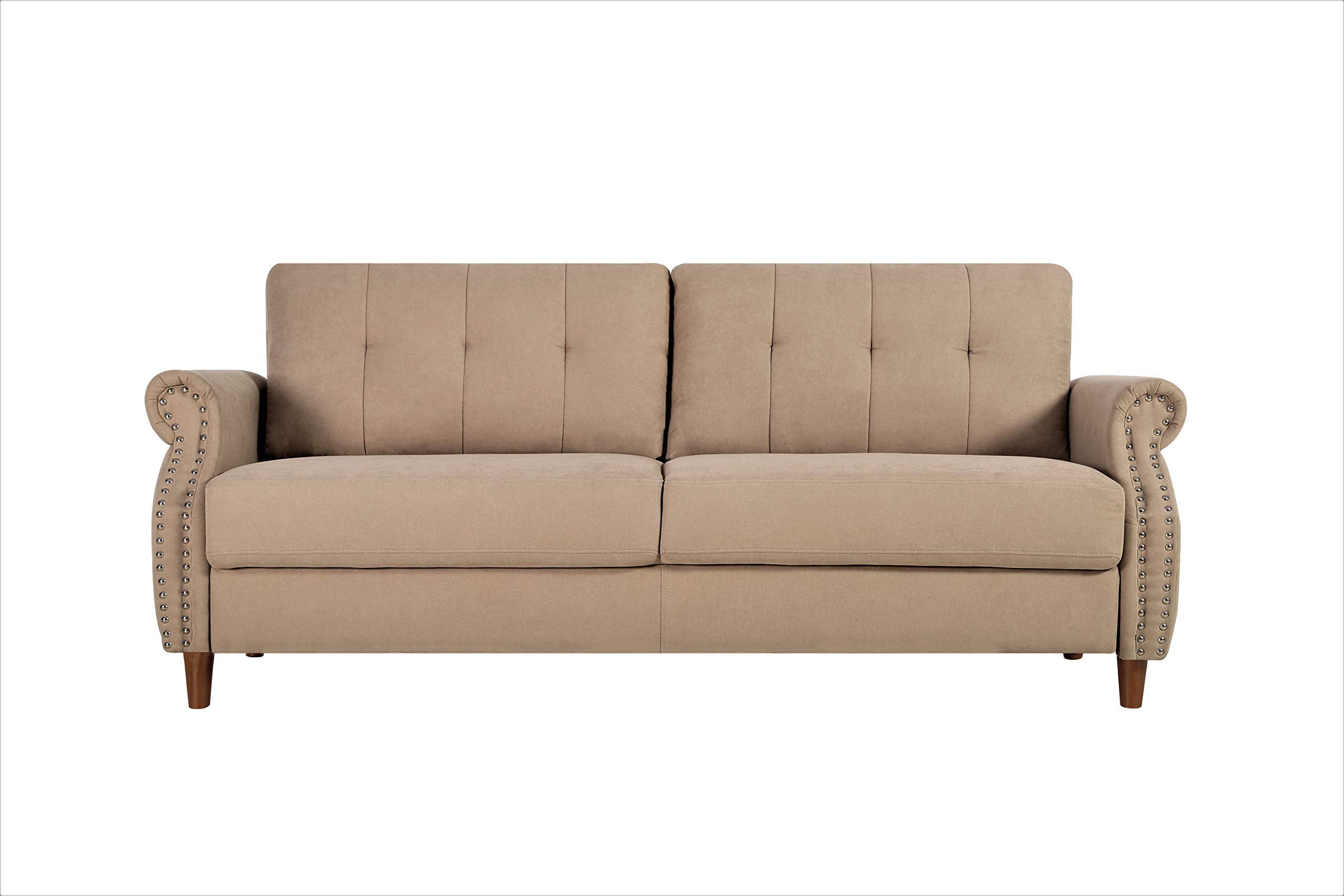 Briscoe Ultra Modern Upholstered Button Tufted Loveseat with Rolled Arms - Coffee Brown Sofa for Living Room | Perfect for Small Spaces, Apartments & Cozy Home Decor