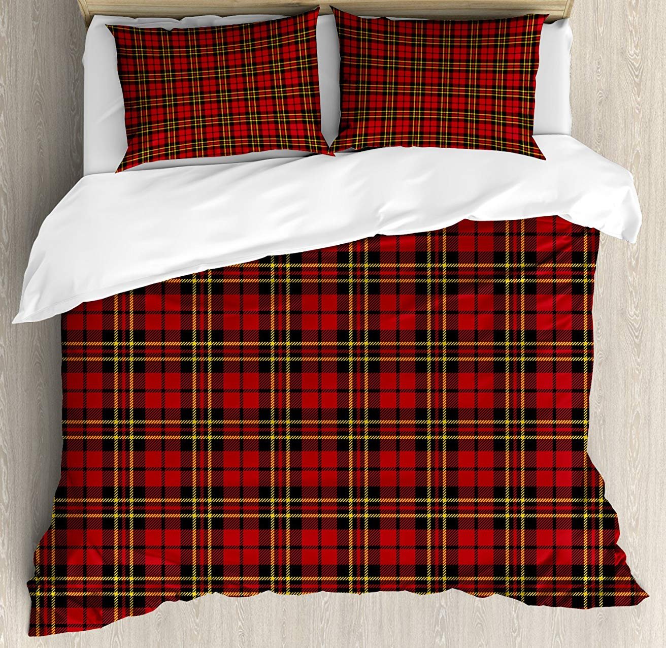 3-Piece Checkered Full Bedding Set - Soft Comforter Duvet Cover with 2 Decorative Pillowcases | Scottish British Celtic Traditional Design for Kids, Teens & Adults | Perfect for Cozy Bedrooms, Guest Rooms & Dorm Decor