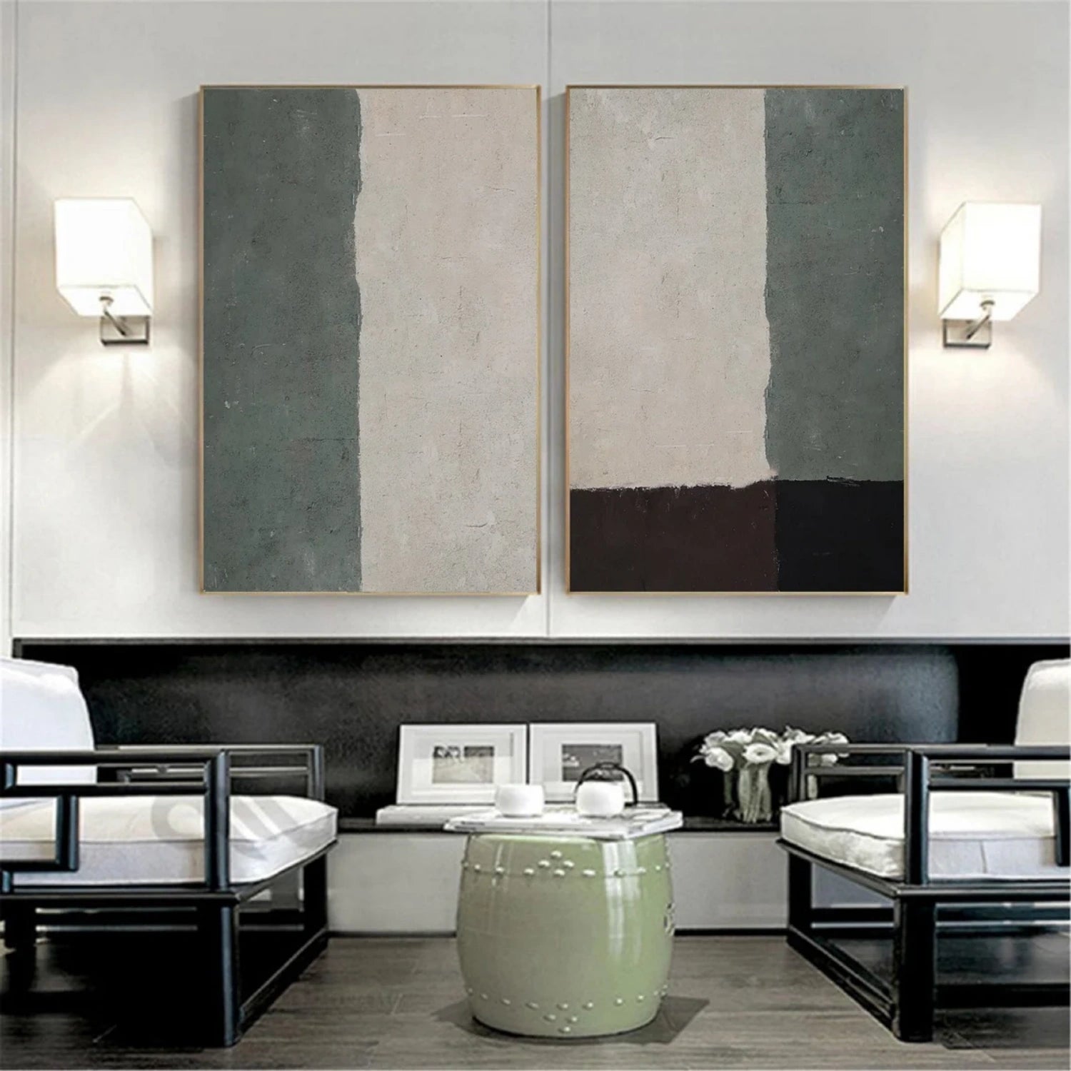 Abstract Tranquility Set of 2 Wall Art Paintings - Modern Minimalist Canvas Prints for Living Room, Bedroom & Office Decor #WS246