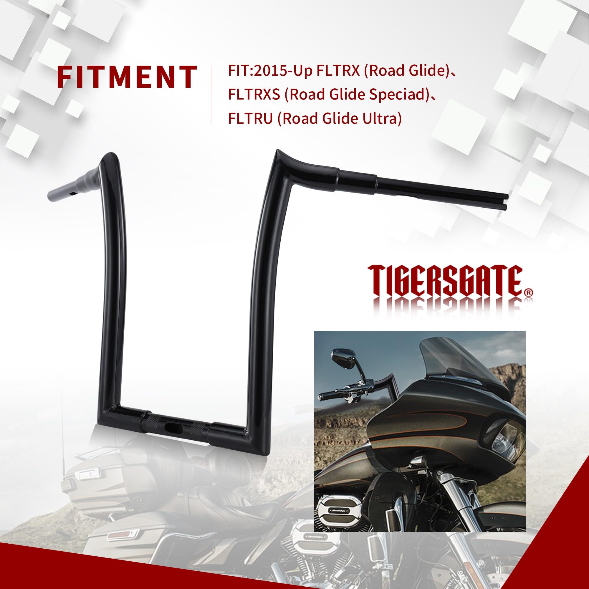Gloss Black 1.5 Inch Fat Ape Hanger Handlebars - 16 Inch Rise - Easy Wiring - Compatible with Harley Davidson 2015-2023 Road Glide, Road Glide Special & Road Glide Ultra - Perfect for Custom Motorcycle Upgrades & Comfortable Long Rides