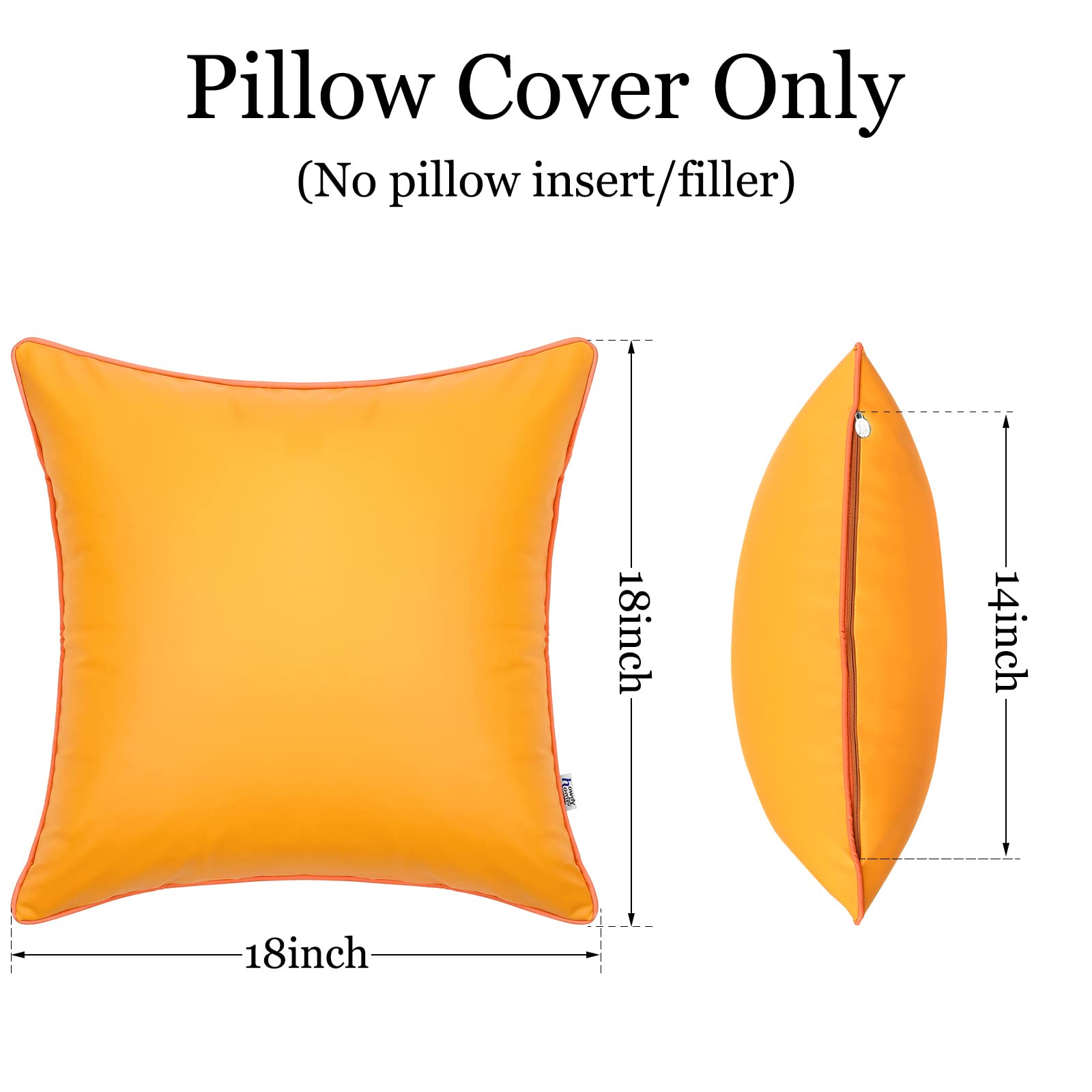 2 Pack Waterproof Fade-Resistant Silicone Leather Pillow Covers 18x18 Inch - Durable Outdoor Cushion Shams for Patio, Garden, Balcony, Sofa & Bench - Yellow (Perfect for Sunbrella, Tent & Outdoor Furniture Protection)