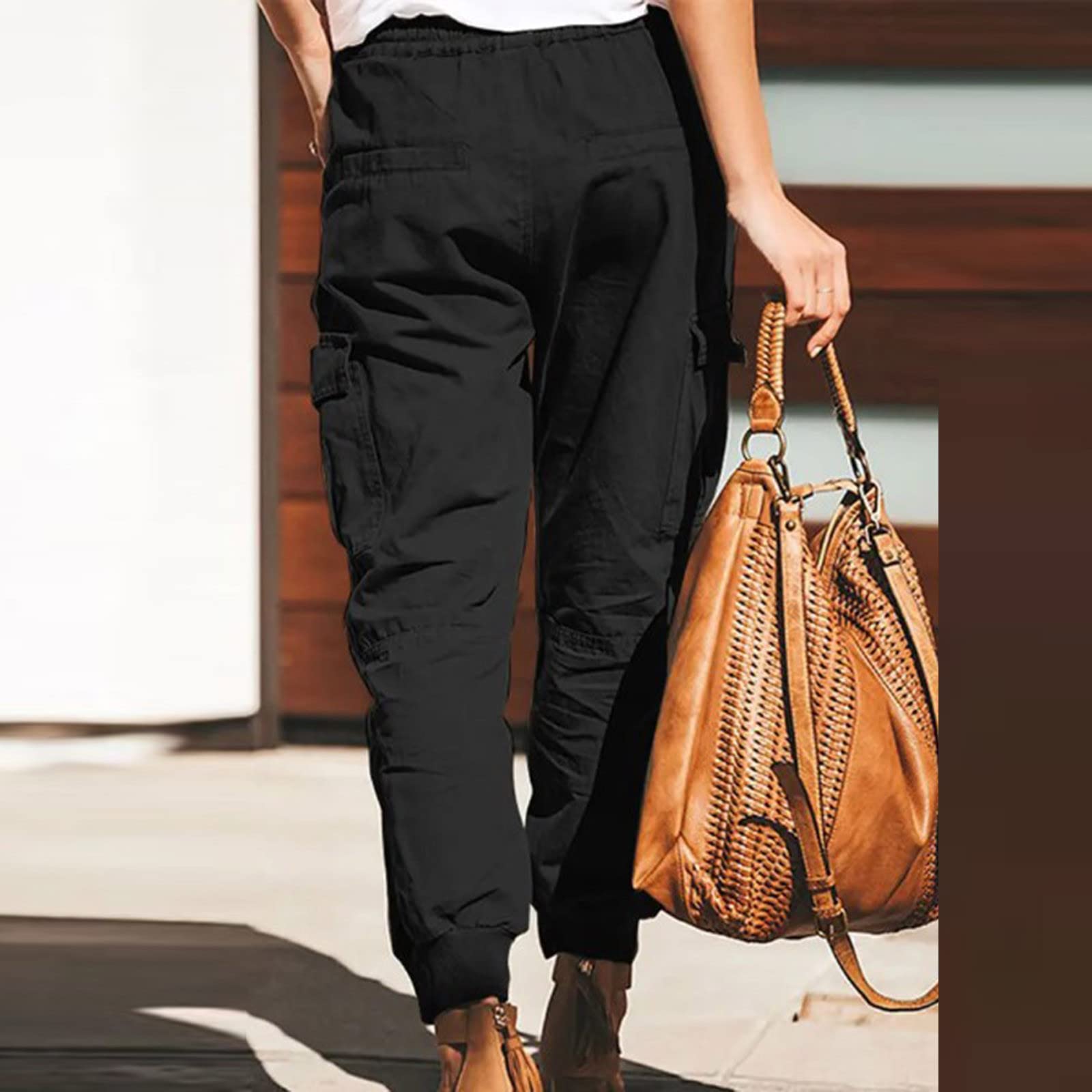 Women's High Waisted Cargo Pants - Straight Leg Cinch Bottom Chino Sweatpants with Pockets | Casual Workout & Lounge Wear for Everyday Comfort