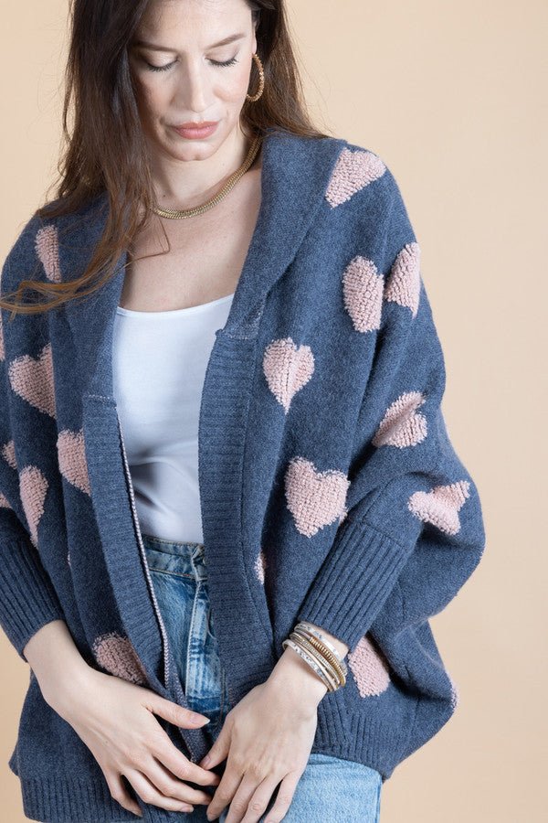 Heart Cardigan Sweater for Women - Cozy Ribbed Knit Pullover for Fall & Winter - Perfect for Casual Outfits, Date Nights, and Layering