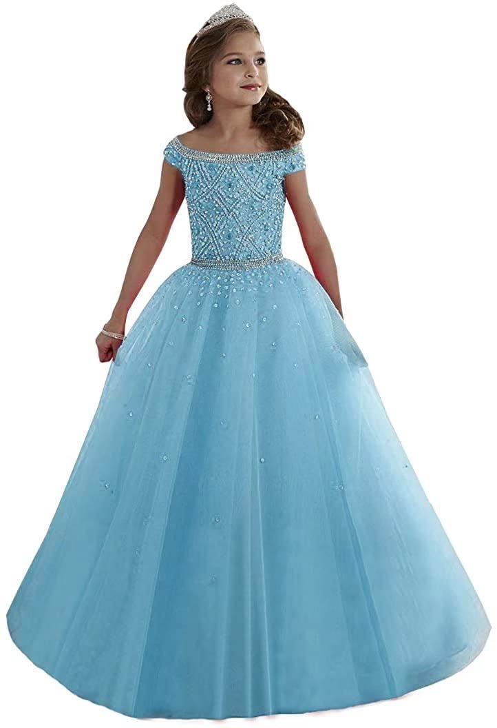 Crystal Off Shoulder Prom Dress for Teens - Flower Girl & Pageant Gowns