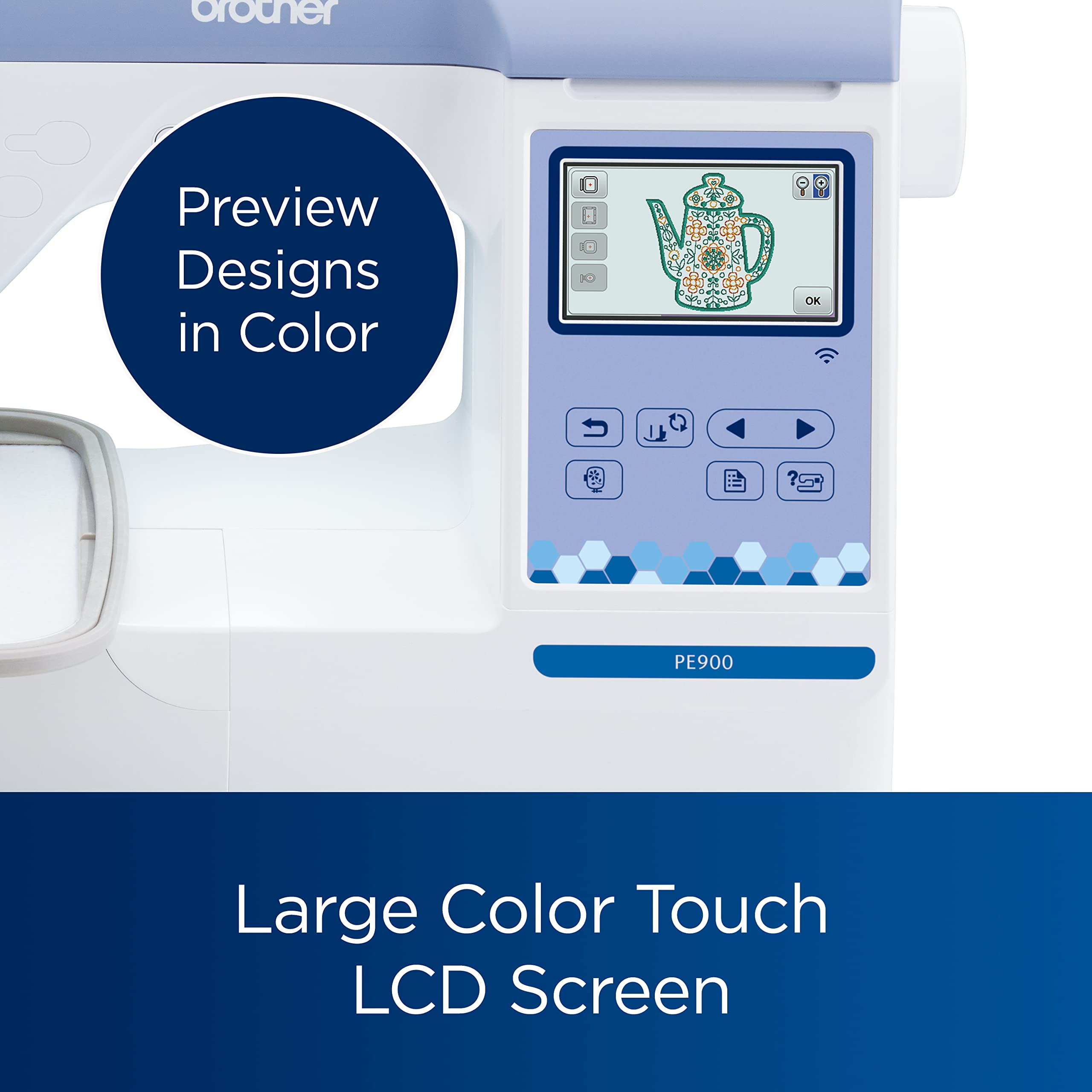 Brother PE900 Wireless Embroidery Machine with WiFi Connectivity - White | Perfect for Home Crafting, DIY Projects & Small Business Embroidery Needs