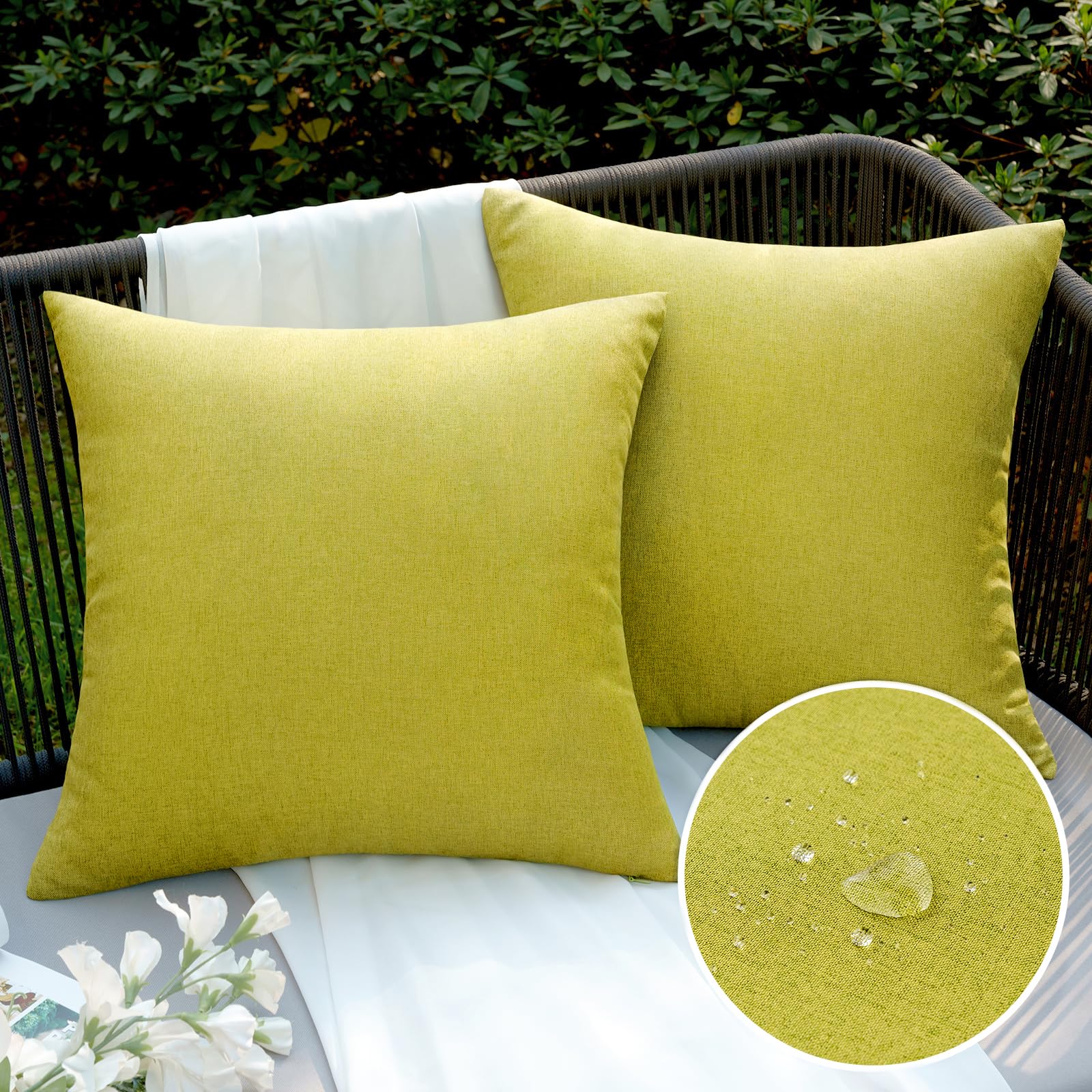 Waterproof Grass Green Outdoor Pillow Covers 18x18 Inch - Rustic Decorative Square Throw Pillow Cases for Patio, Sofa, Couch, Bed, Farmhouse & Car Decor (Set of 2) - Perfect for Outdoor Picnics, Camping & Home Decoration