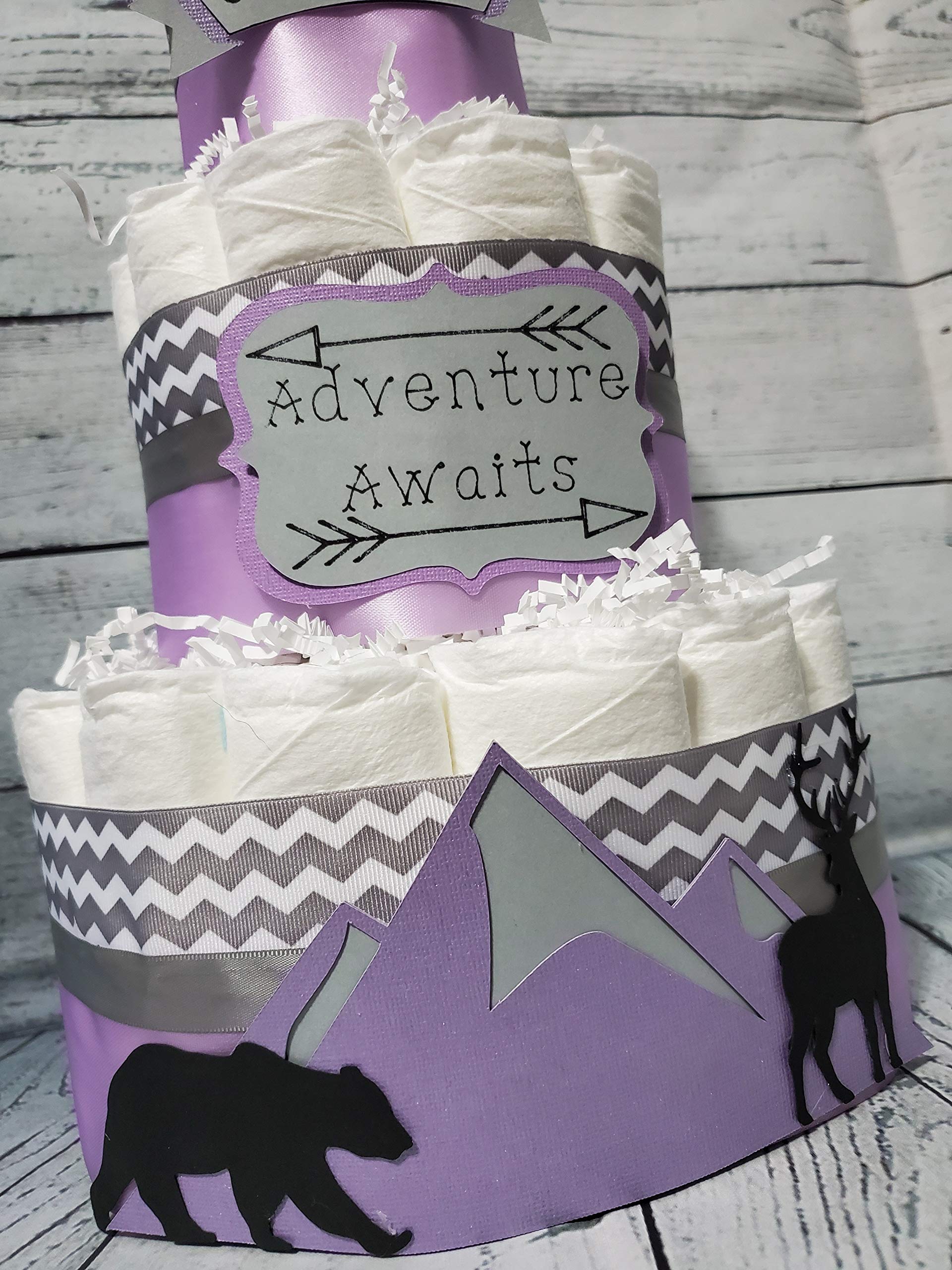 3 Tier Mountain Diaper Cake for Baby Shower - Blue Boy Baby Shower Gift, Diaper Tower Centerpiece for Nursery Decor & Gender Reveal Party