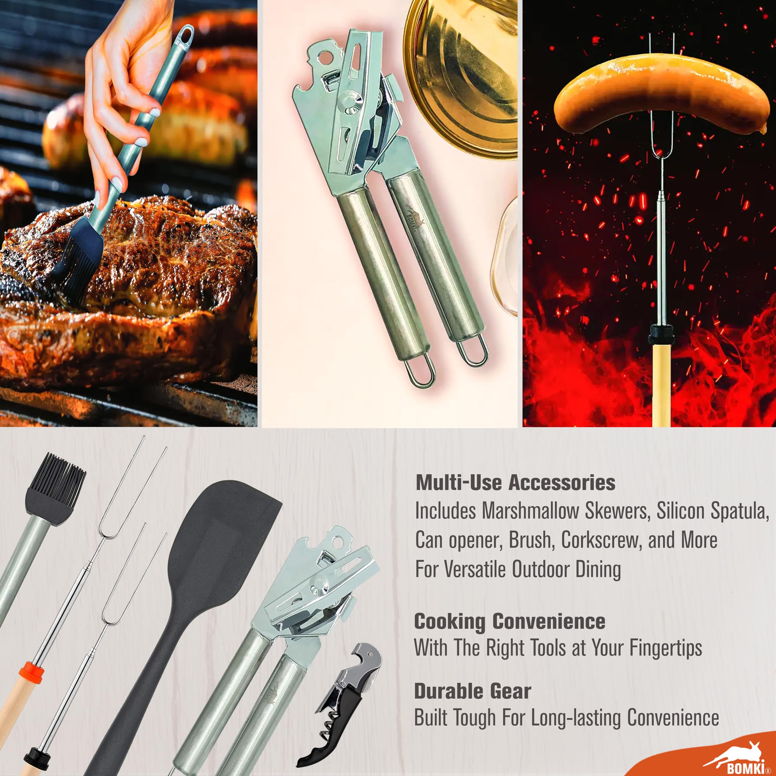 BOMKI 14-Piece Camping Cooking Utensil Set - Nonstick BBQ Grill Tools with Carrying Case for Outdoor Camping, Picnics, Backpacking & Tailgating - Durable Camp Kitchen Accessories (Blue Pro)