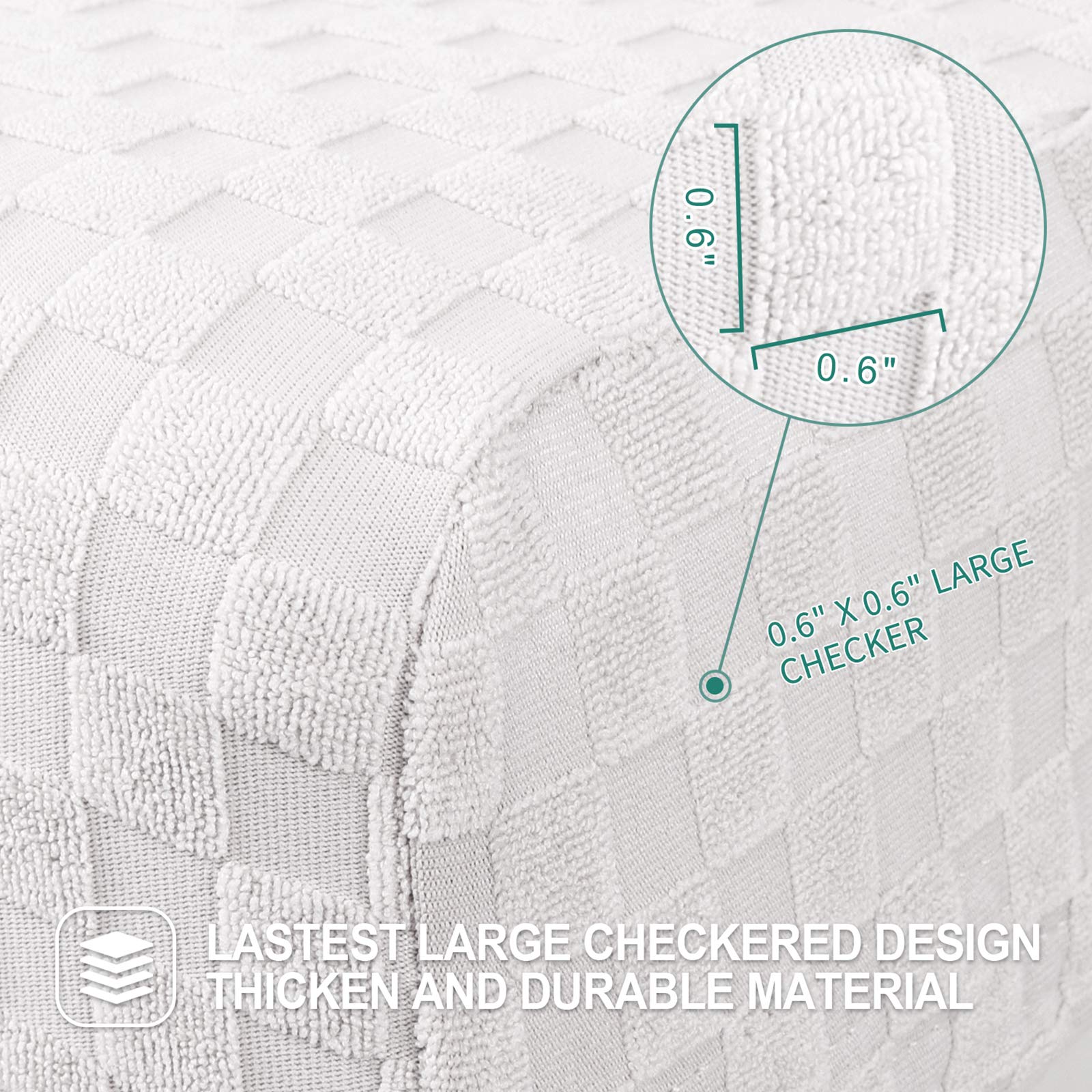 YEMYHOM Jacquard Ottoman Cover - High Stretch Removable Slipcover for Small Rectangular Footstool (White) | Foldable Storage Solution for Living Room, Bedroom & Nursery