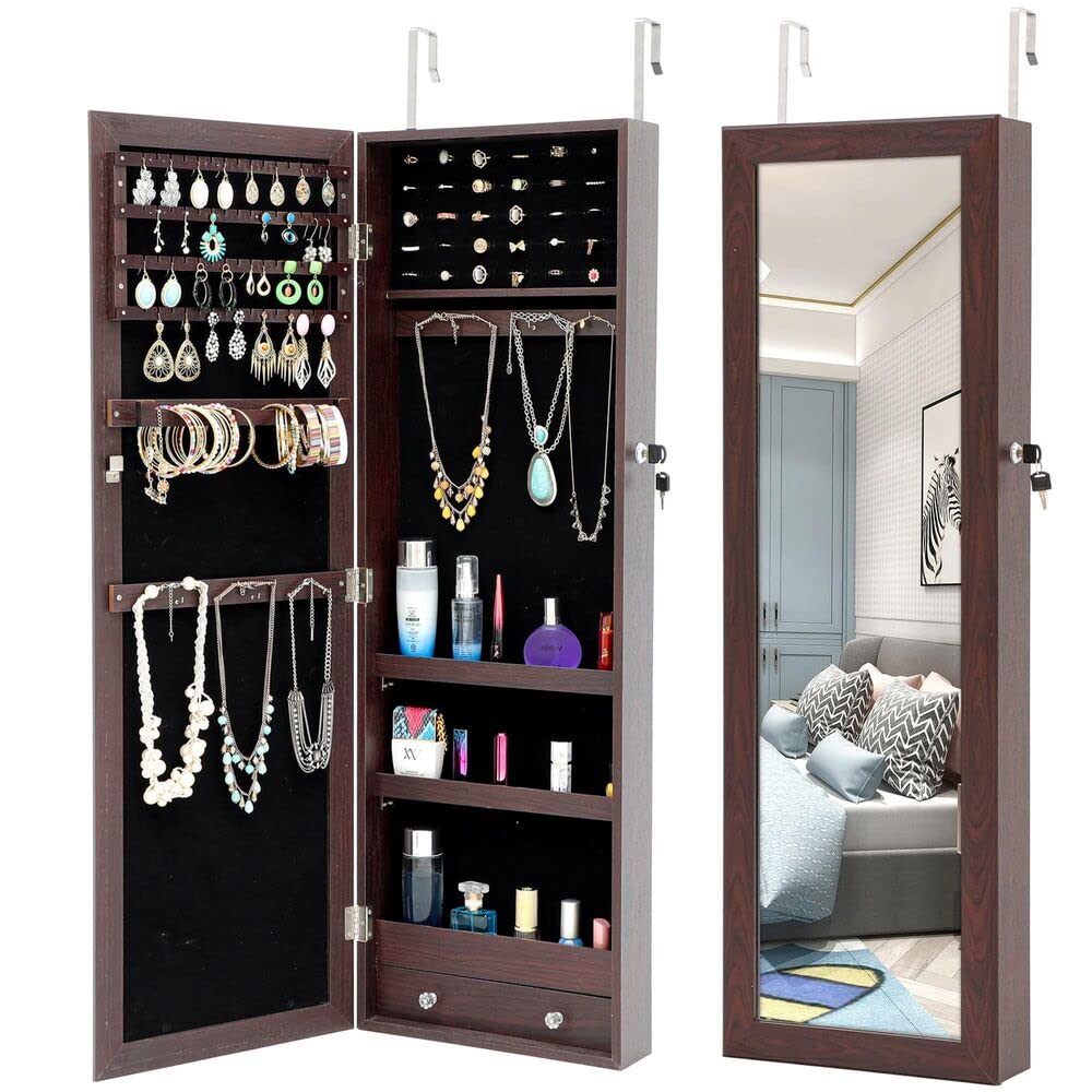 Stylish Jewelry Storage Mirror Cabinet - Door & Wall Mount for Bedroom