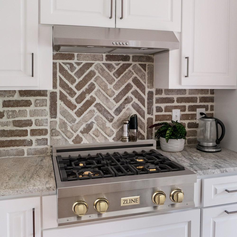 ZLINE RTZ 30 G 30-Inch 4-Burner Gas Rangetop with Porcelain Cooktop - Stainless Steel with Polished Gold Accents - Professional Style for Home Kitchen & Restaurant Use