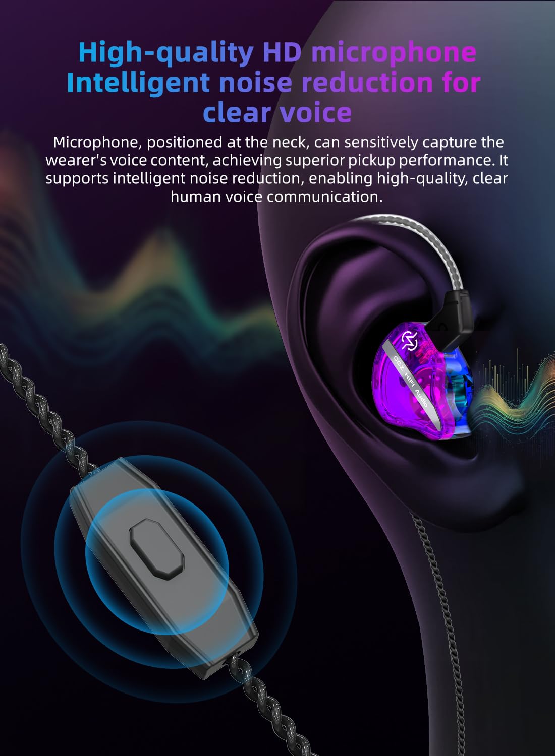CCZ DC01 Pro In-Ear Monitor Headphones - High Bass Gaming Earbuds with V-Shape Tuning, 4N OFC Cable & Mic (Purple) for Musicians, Singers & Audiophiles | Perfect for Studio Recording, Live Performances & Gaming