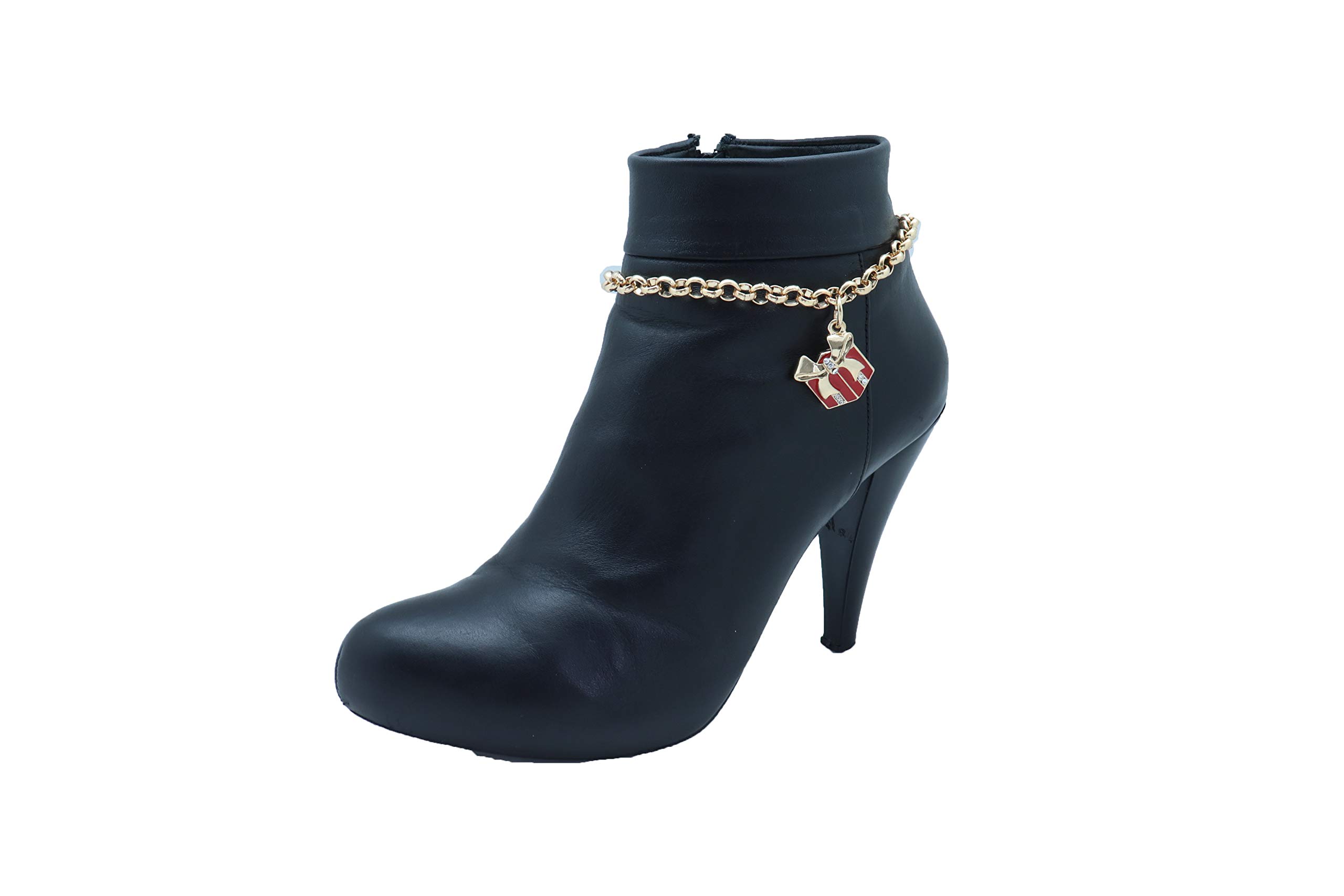 TFJ Women's Western Boot Chain Gold Metal Bling Bracelet Anklet Shoe Charm - Christmas Red Gift Style for Cowgirl Fashion & Holiday Parties
