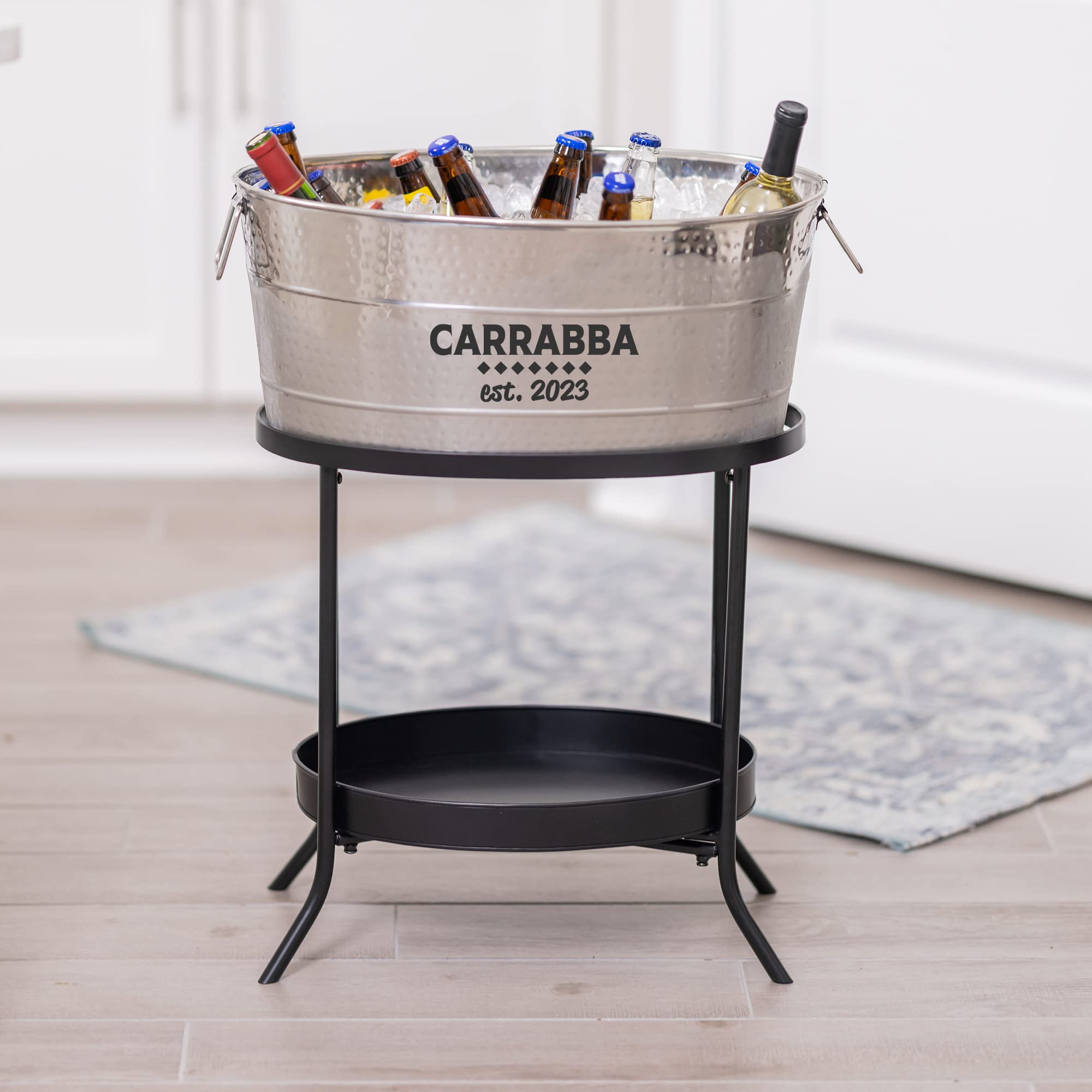 BREKX Personalized Aspen Hammered Stainless-Steel Beverage Tub - 25-Quart Leak & Rust Proof Drink Cooler with Metal Stand - Perfect for Parties, Weddings, and Outdoor Events