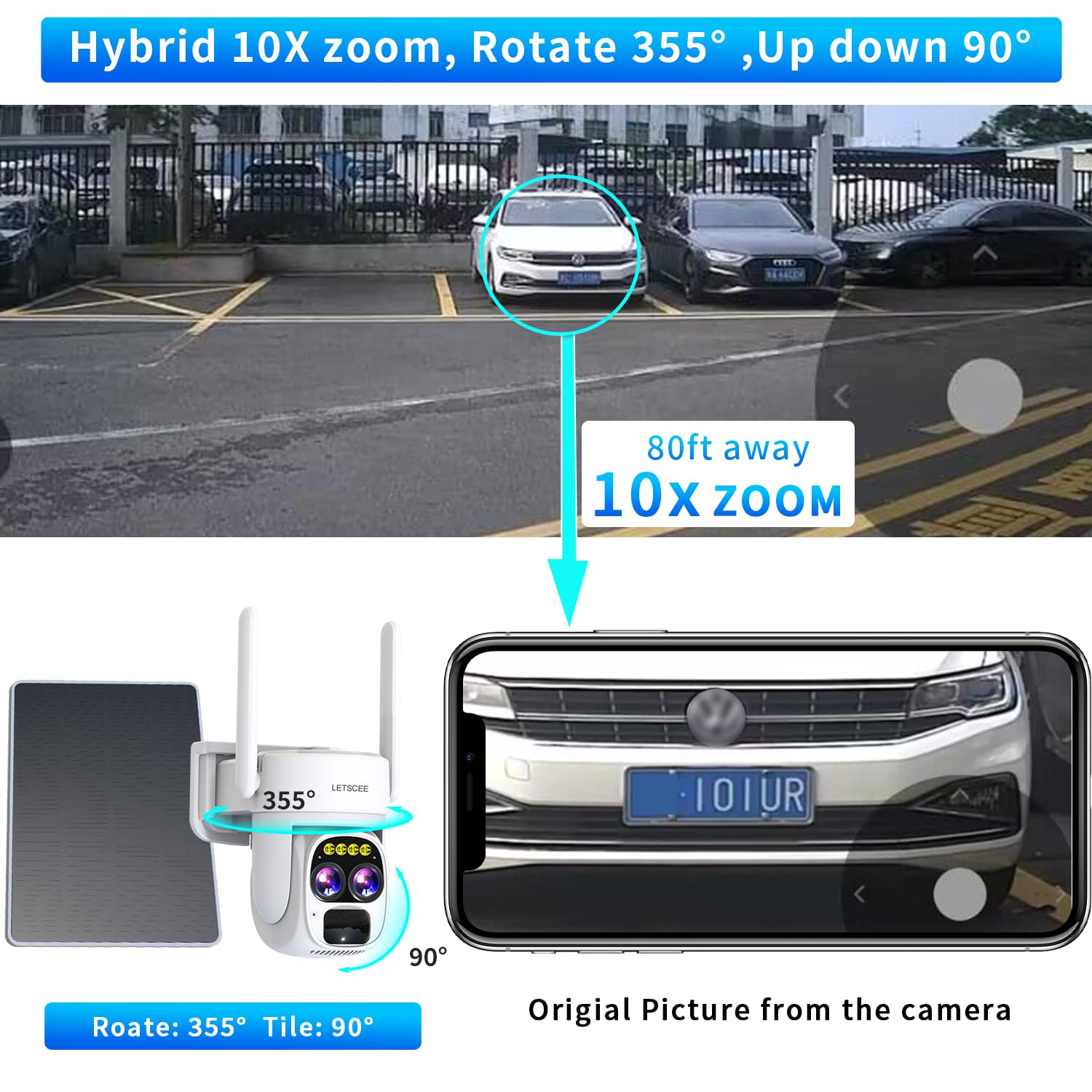 Wireless Outdoor Solar Security Camera with 360° PTZ, 2K HD, Night Vision & Waterproof - Alexa Compatible, Dual Lens 10x Zoom, No Monthly Fee - Ideal for Home Surveillance, Backyard Monitoring & Property Protection
