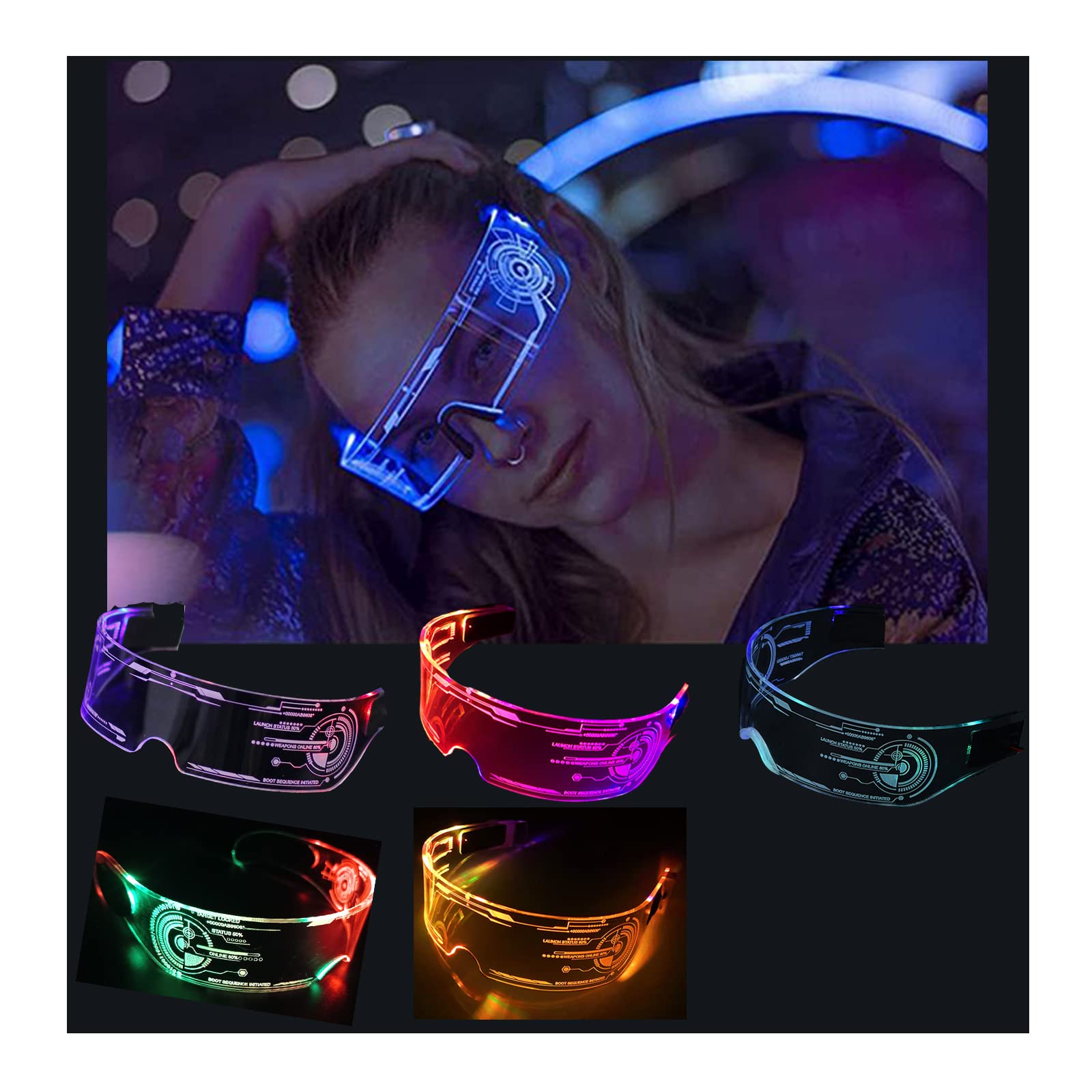 Cyberpunk LED Light Up Glasses - Futuristic Cosplay Accessory for Parties & Raves