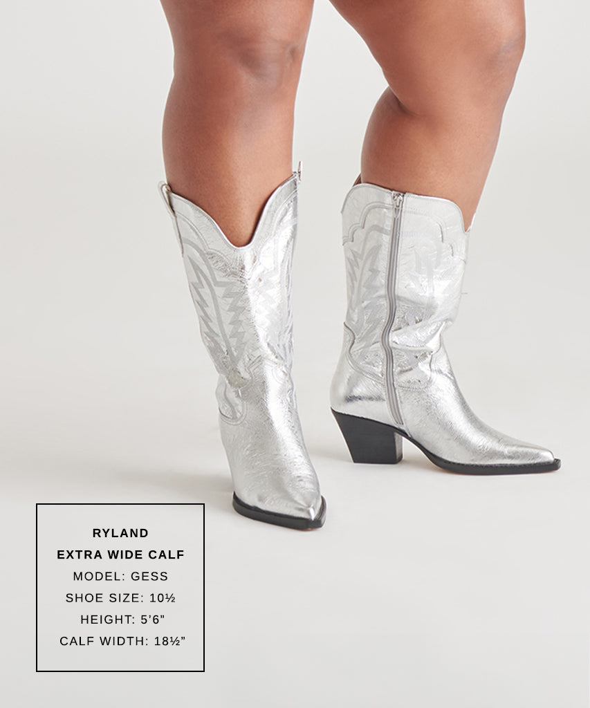 RYLAND Extra Wide Calf Boots for Women - Distressed Silver Leather Ankle Boots for Comfort & Style - Perfect for Casual Outfits, Work & Evening Wear