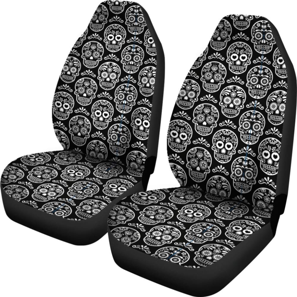 2 Pcs Sugar Skull Car Seat Covers - Halloween Dia de Los Muertos Decor for Cars - Perfect for Day of the Dead Celebrations, Car Accessories & Seasonal Decor