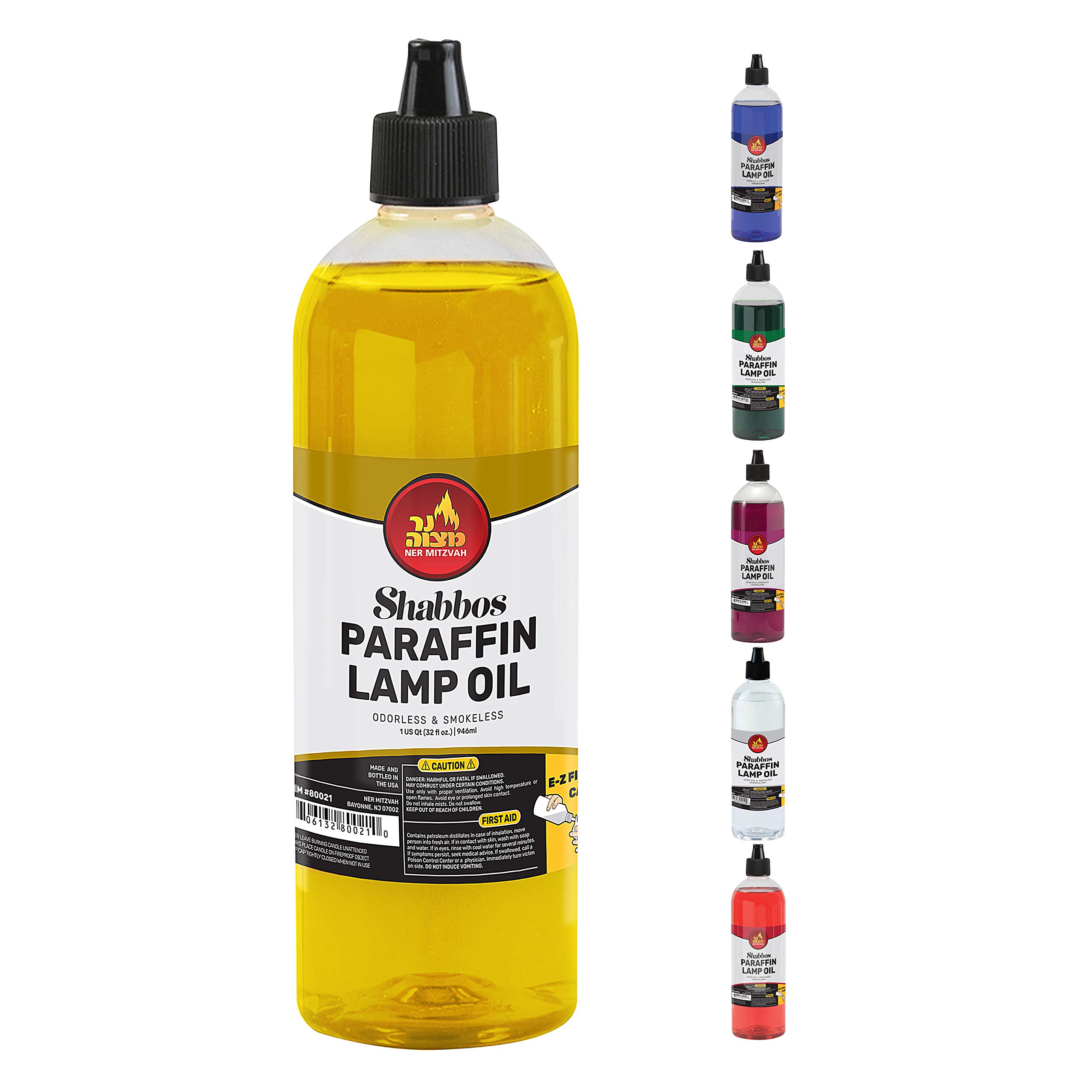 Premium Ner Mitzvah Paraffin Lamp Oil - 32oz Smokeless, Odorless Clean Burning Fuel for Indoor & Outdoor Use with Easy-Fill Cap & Spout - Perfect for Shabbat Candles, Emergency Lighting, Camping & Home Decor