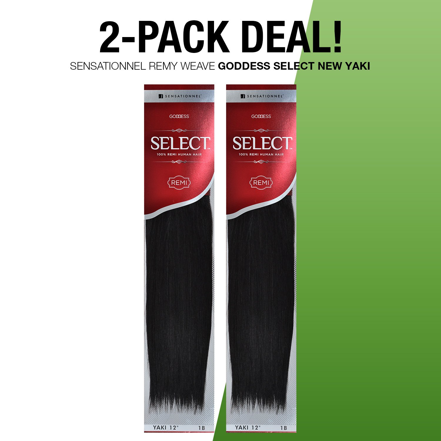 2-Pack Sensationnel Remy Human Hair Weave - Goddess Select Yaki Straight 12