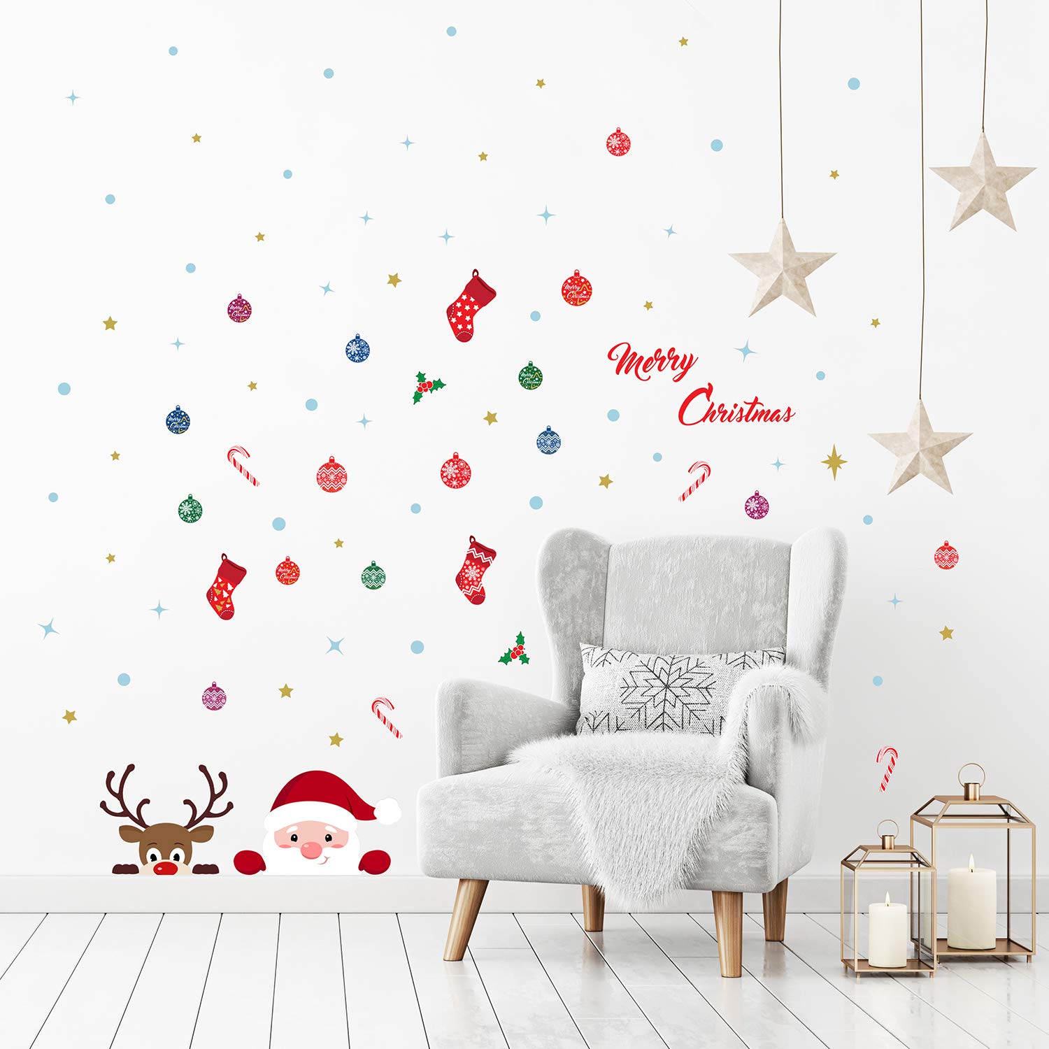 Christmas Decorations Sale - Rudolph & Santa Peel and Stick Wall Decals for Xmas - DIY Holiday Decor for Living Room, Bedroom, Home - Perfect for Holiday Parties, Gift Giving & Festive Home Styling
