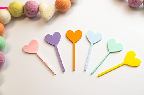Valentine's Day Acrylic Cupcake Toppers - Yellow Heart Design for Galentine's Day & V-Day Decor - Perfect for Party, Wedding, and Dessert Displays
