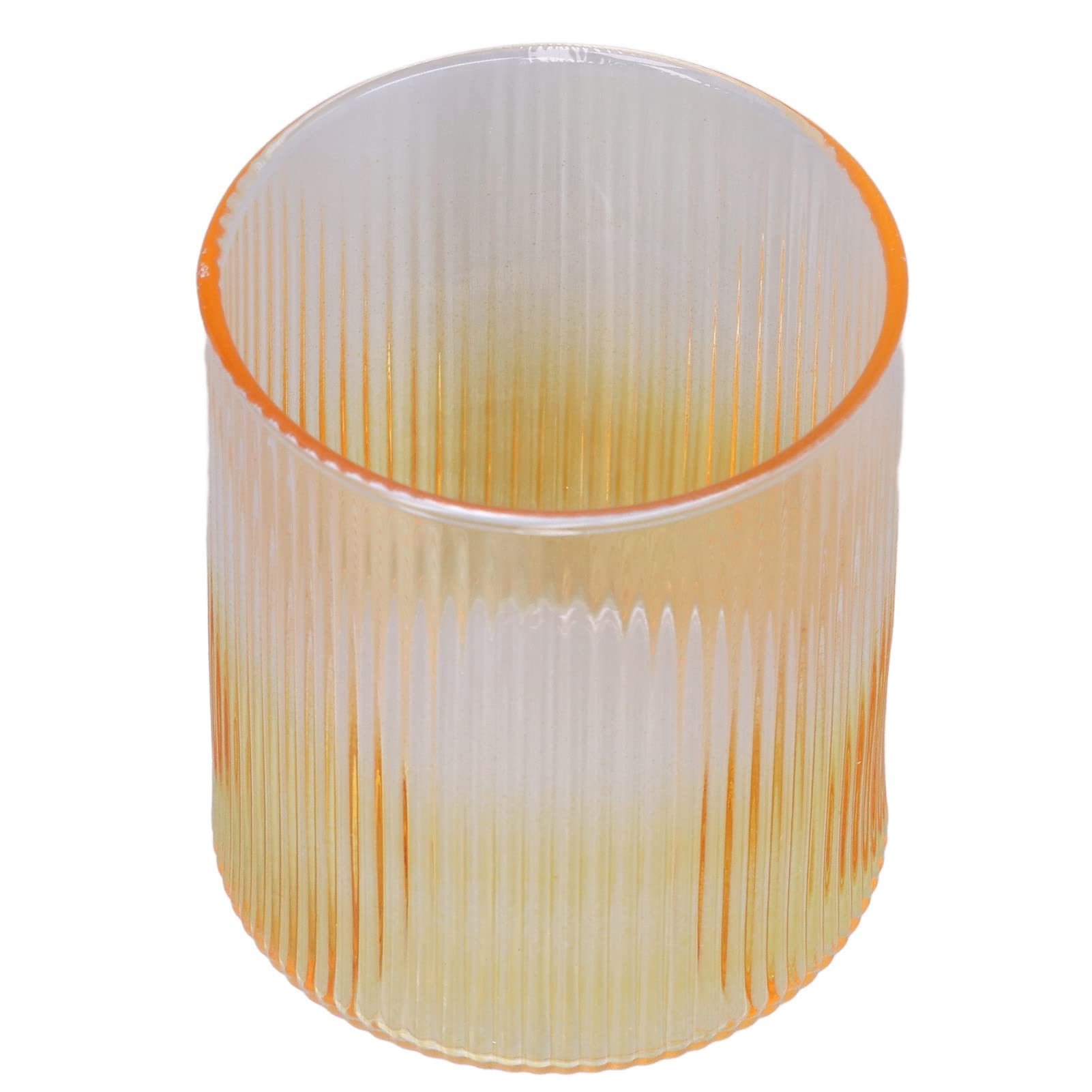 Premium Borosilicate Glass Cup - Heat Resistant, Lightweight with Thick Bottom & Gradient Vertical Stripes - Handcrafted for Latte, Milk, Macchiato (Yellow) - Perfect for Coffee Shops, Home Use & Gifts