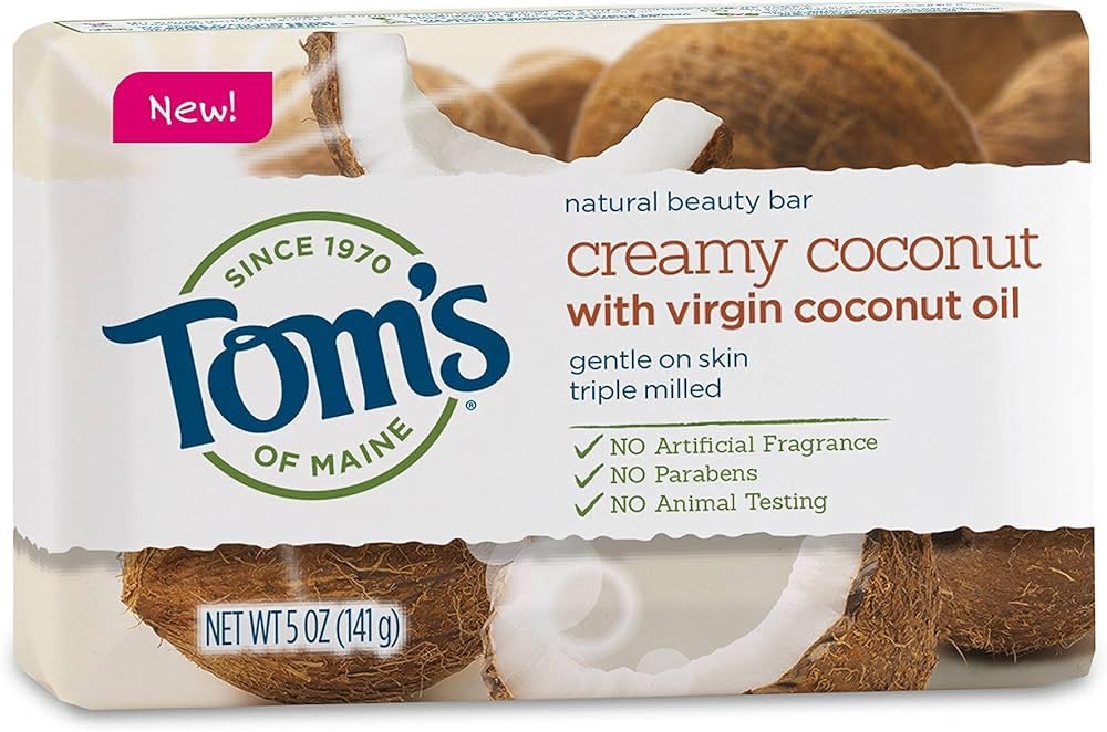 Tom's Natural Beauty Bar Soap - Creamy Coconut Scent, 5 Oz (Pack of 2) | Moisturizing & Gentle for Face & Body | Perfect for Sensitive Skin & Daily Use
