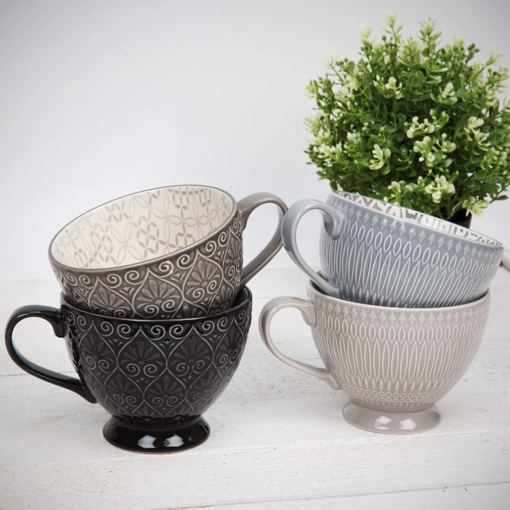 Widdop & Co Porcelain Tea Cups Set of 4 - Elegant Bone China Coffee Cups with Saucers - Perfect for Afternoon Tea, Bridal Showers & Home Decor