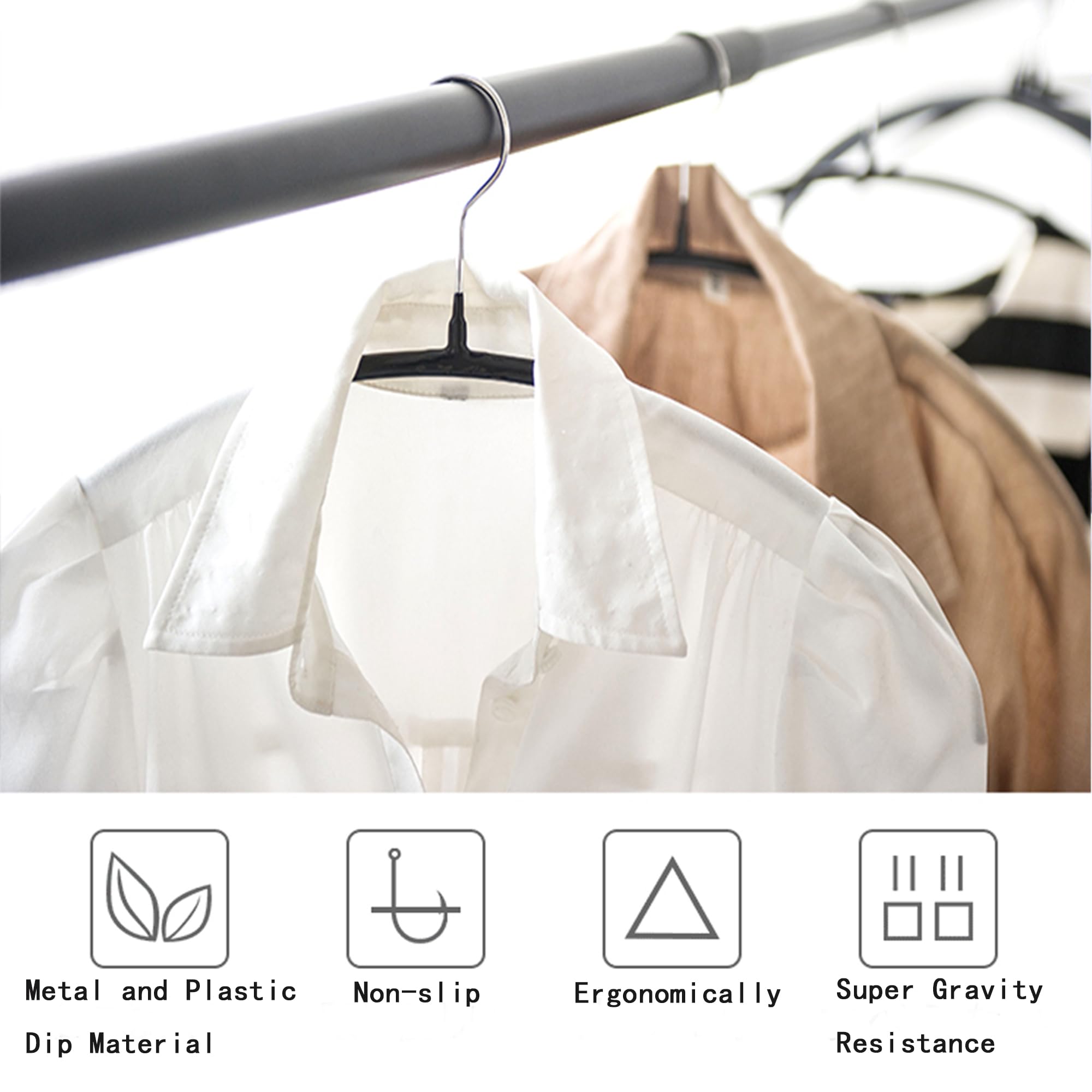 40 Pack Heavy Duty Non-Slip Slimline PVC Coated Metal Hangers with Gold Hooks - Space Saving Clothes Hangers for Suits, Jackets & T-Shirts (Black) - Perfect for Closet Organization & Retail Display