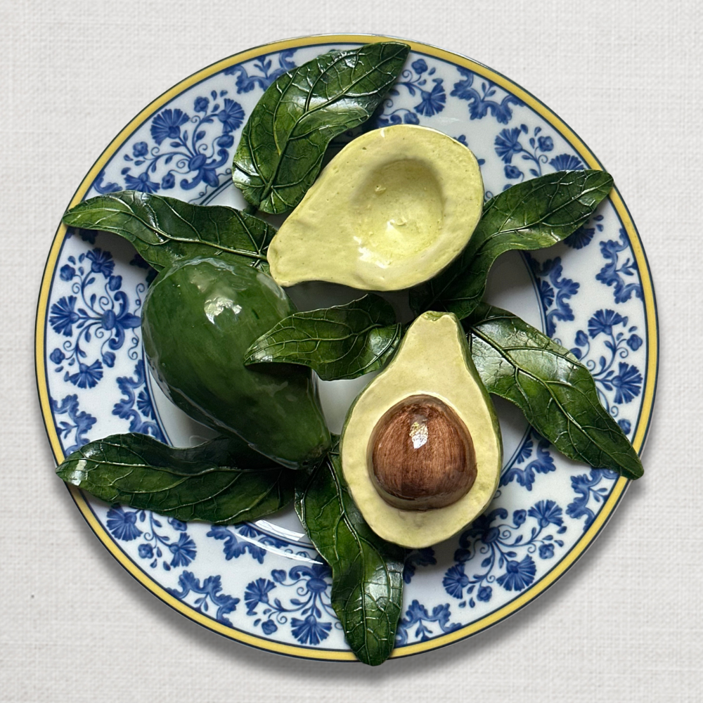 Christine Viennet Avocado Trompe l'Oeil Porcelain Plate - Elegant Decorative Dish for Dining & Home Decor (#12)