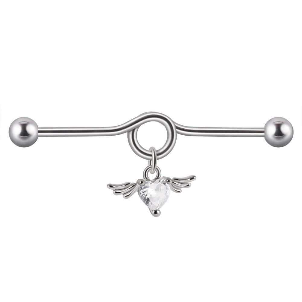 14G Heart Double Hole Industrial Bar Body Jewelry - DL7071 | Perfect for Cartilage, Helix, and Tragus Piercings | Hypoallergenic Surgical Steel for Sensitive Skin