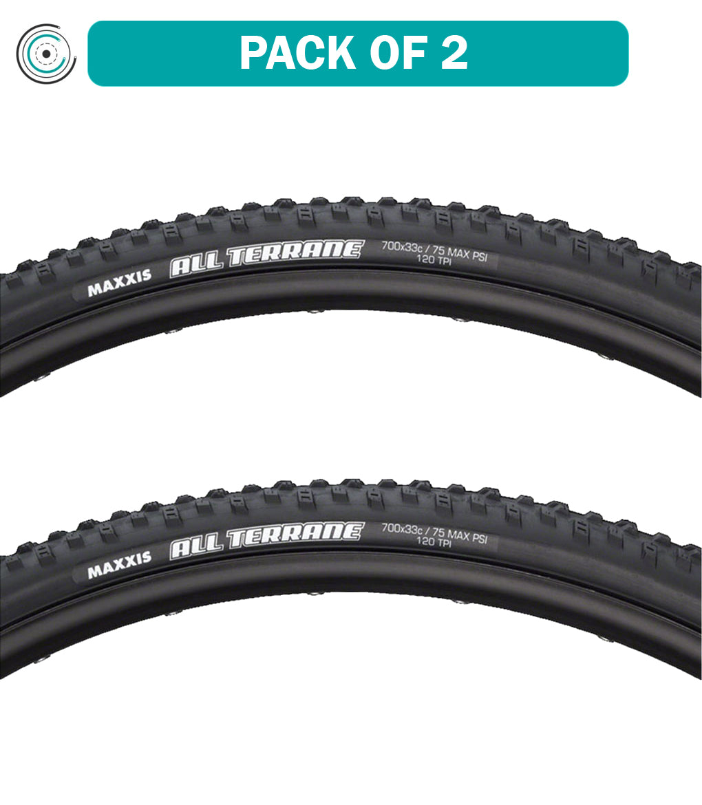 2 Pack Maxxis All Terrain Bike Tires - Tubular Black Silkworm Dual Compound 700x33 (TB00062100) for Mountain & Hybrid Bikes - Perfect for Trail Riding, Commuting & Off-Road Adventures