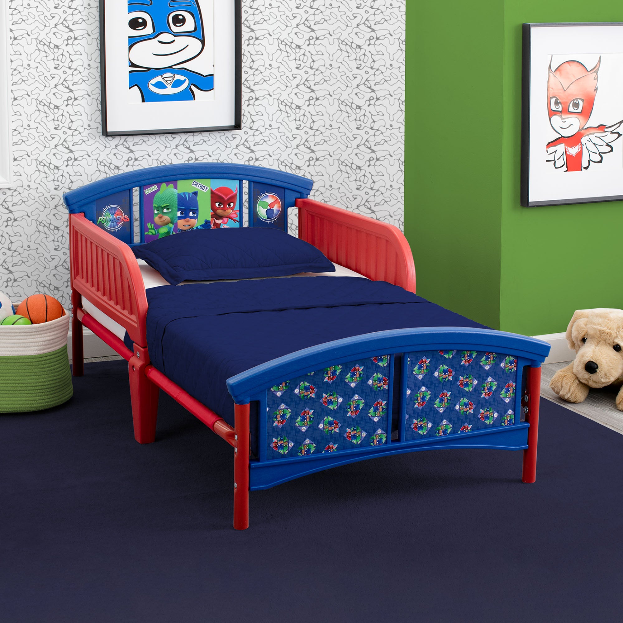 PJ Masks Plastic Toddler Bed for Kids - Lightweight, Durable & Safe Children's Bed with Superhero Design - Perfect for Nursery, Bedroom or Playroom Decor