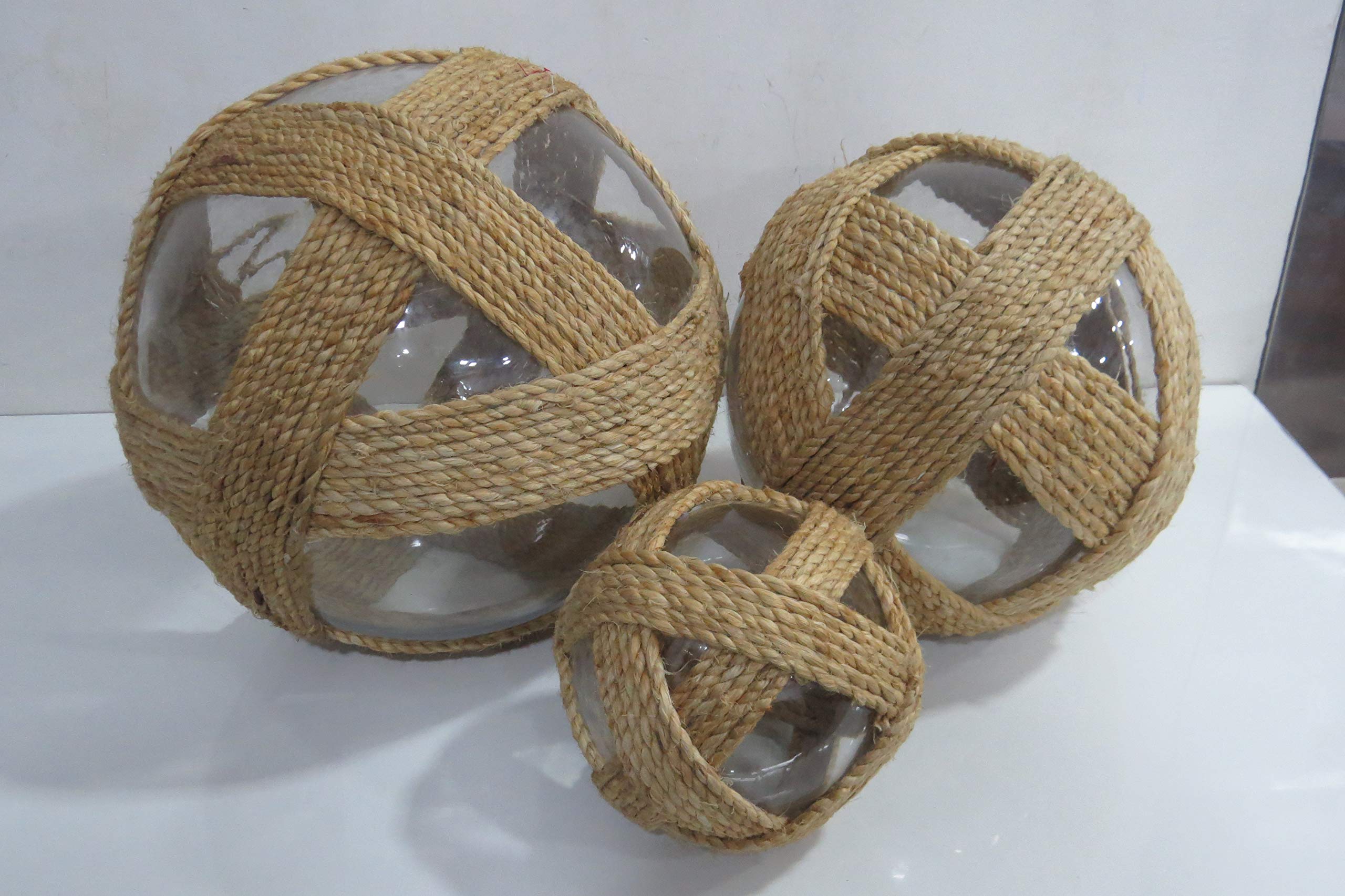 Natural Jute Rope Hanging Glass Ball Decor - Set of 3 Clear Window Ornaments for Boho Home Decor, Wedding Centerpieces & Garden Party Decorations