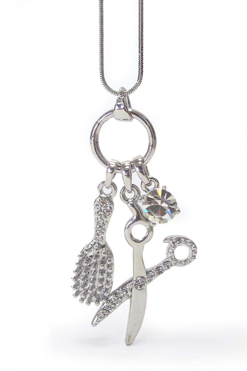 Stylish Hair Scissors & Brush Charm Dangle Necklace for Beauty Salon Lovers - Perfect Gift for Hairstylists & Salon Enthusiasts