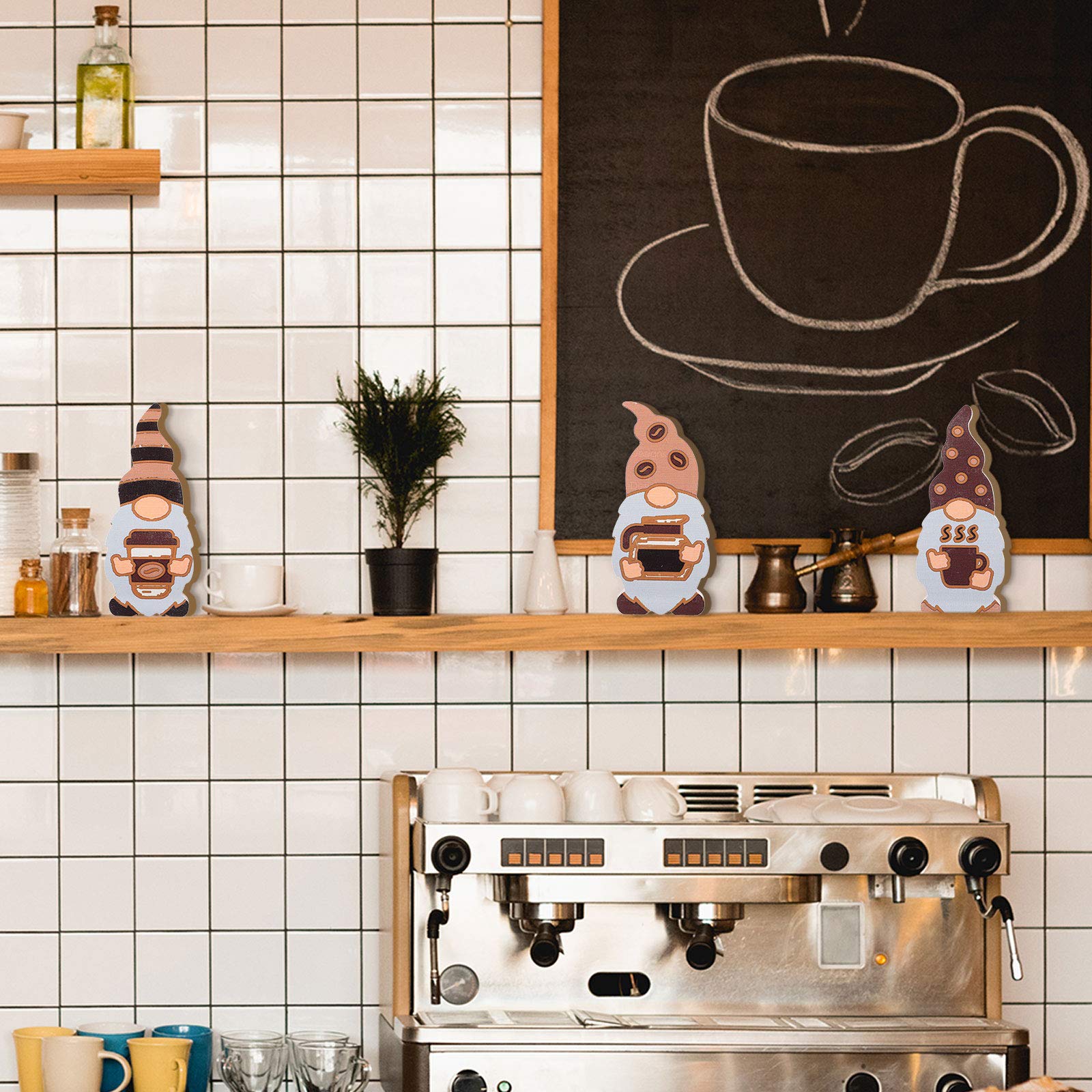 Set of 3 Wooden Coffee Gnome Decor Signs - Rustic Farmhouse Kitchen Decorations for Coffee Station, Tiered Tray & Scandinavian Home - Perfect Gift for Coffee Lovers (Classic Style) | Ideal for Coffee Bars, Kitchens & Gift Giving