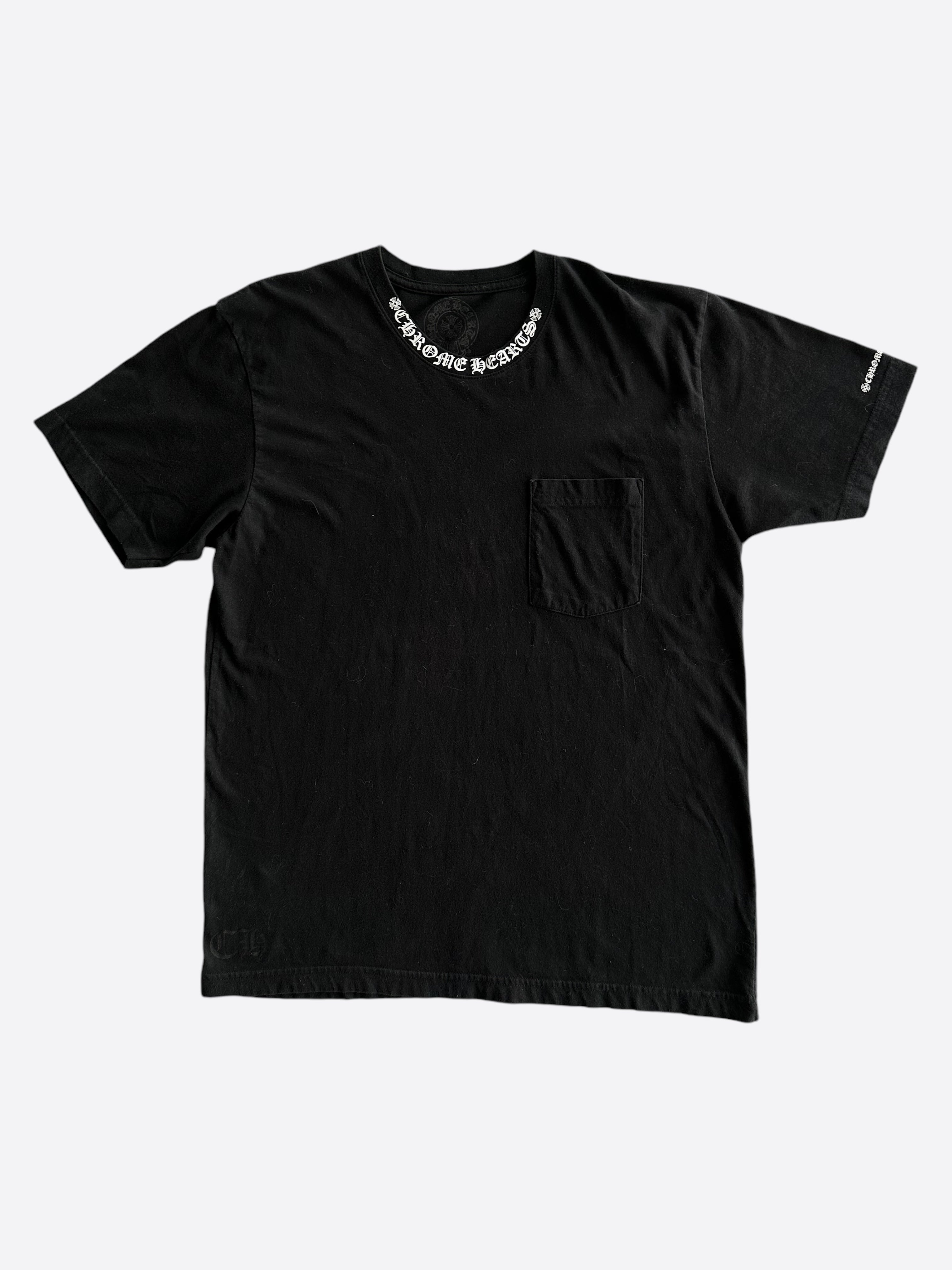 Chrome Hearts Black & White Logo Collar T-Shirt for Men | Trendy Streetwear Fashion | Perfect for Casual Outfits & Night Out