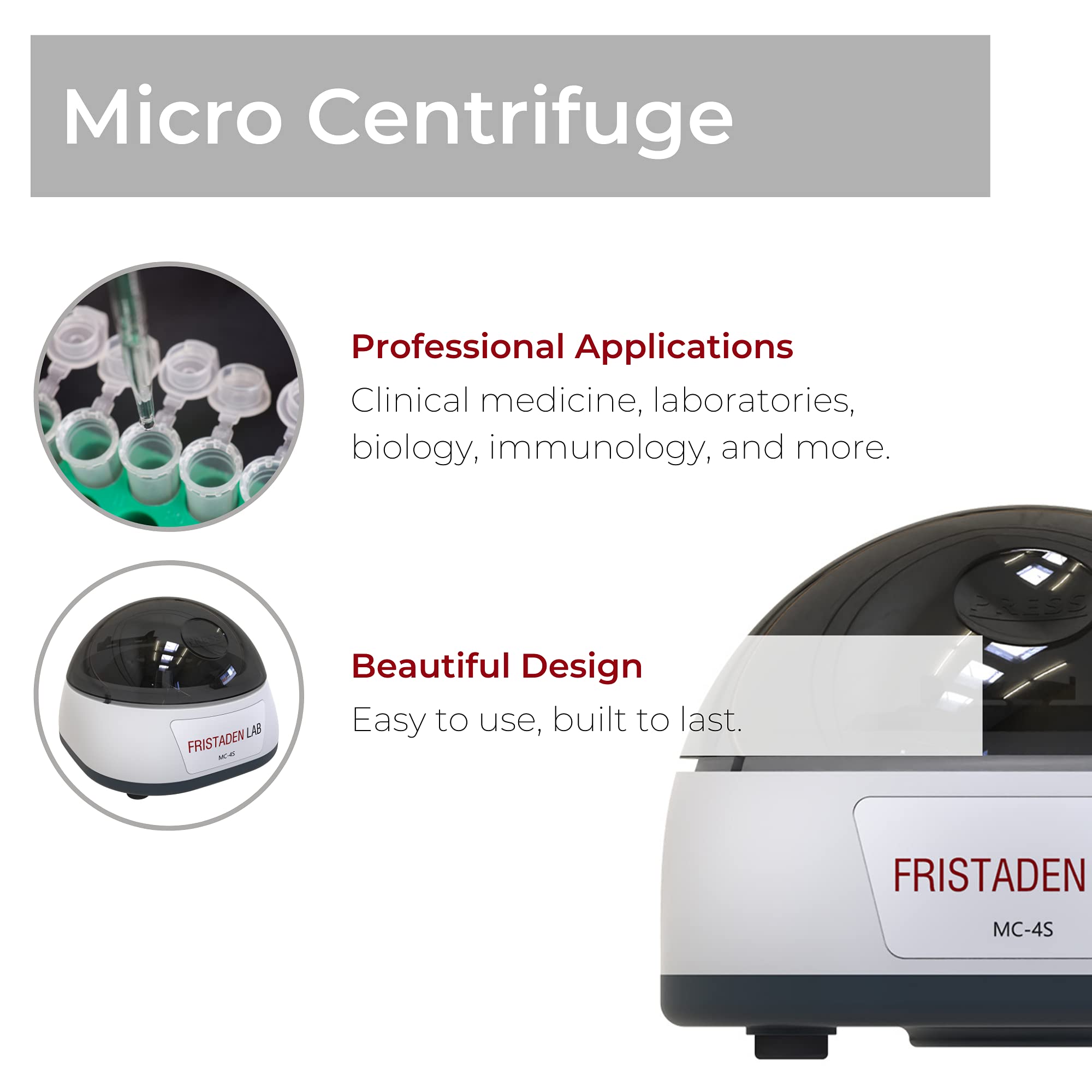 American Fristaden Lab Micro Centrifuge - 4000 RPM Compact Centrifuge Machine for DNA/RNA Sample Separation | Ideal for Medical Labs, Research & Clinical Diagnostics
