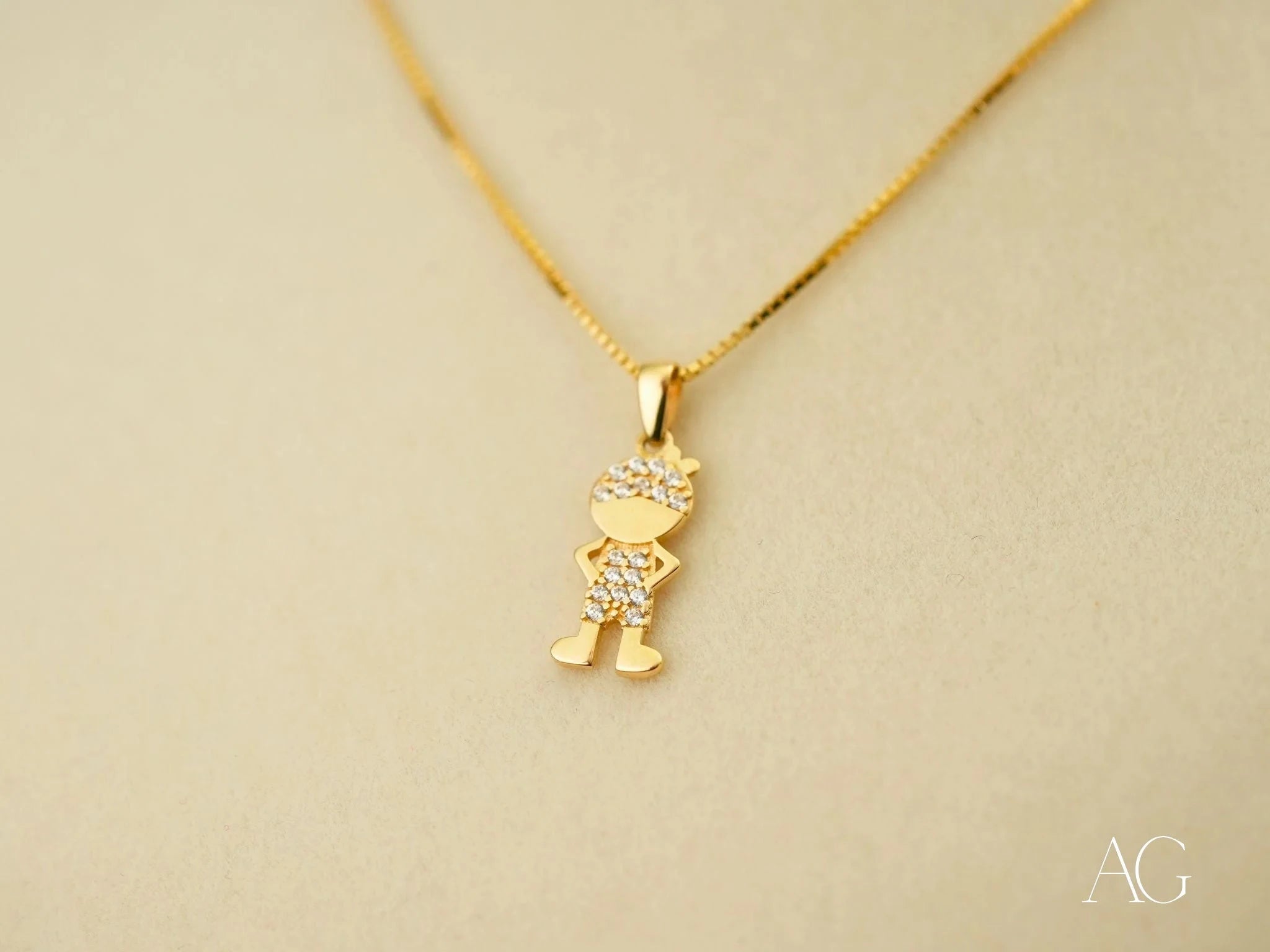 18K Gold CZ Boy Pendant Necklace for Men - Elegant & Durable Jewelry Gift for Birthday, Anniversary & Special Occasions