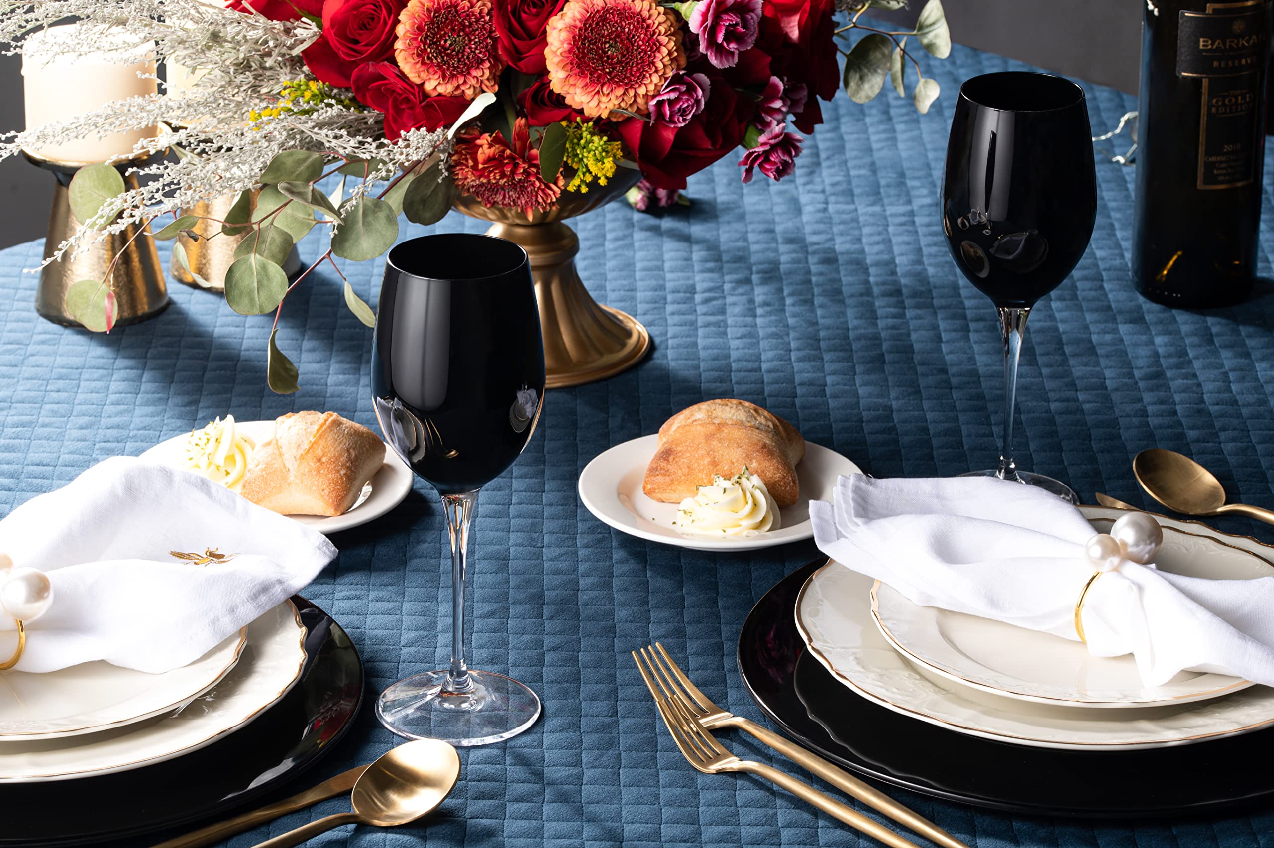 Premium Barski Crystal Goblet Set - 6 Elegant Stemmed White Wine Glasses (14 oz) - Bold Black Design, Made in Europe - Perfect for Fine Dining, Wedding Receptions & Home Entertaining