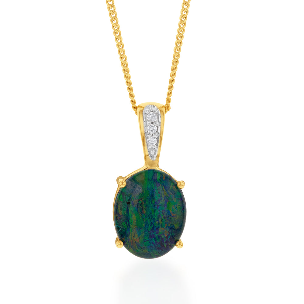 9ct Yellow Gold 11x9mm Oval Opal and Diamond Pendant Necklace - Elegant Jewelry Gift for Women, Perfect for Weddings, Anniversaries and Special Occasions