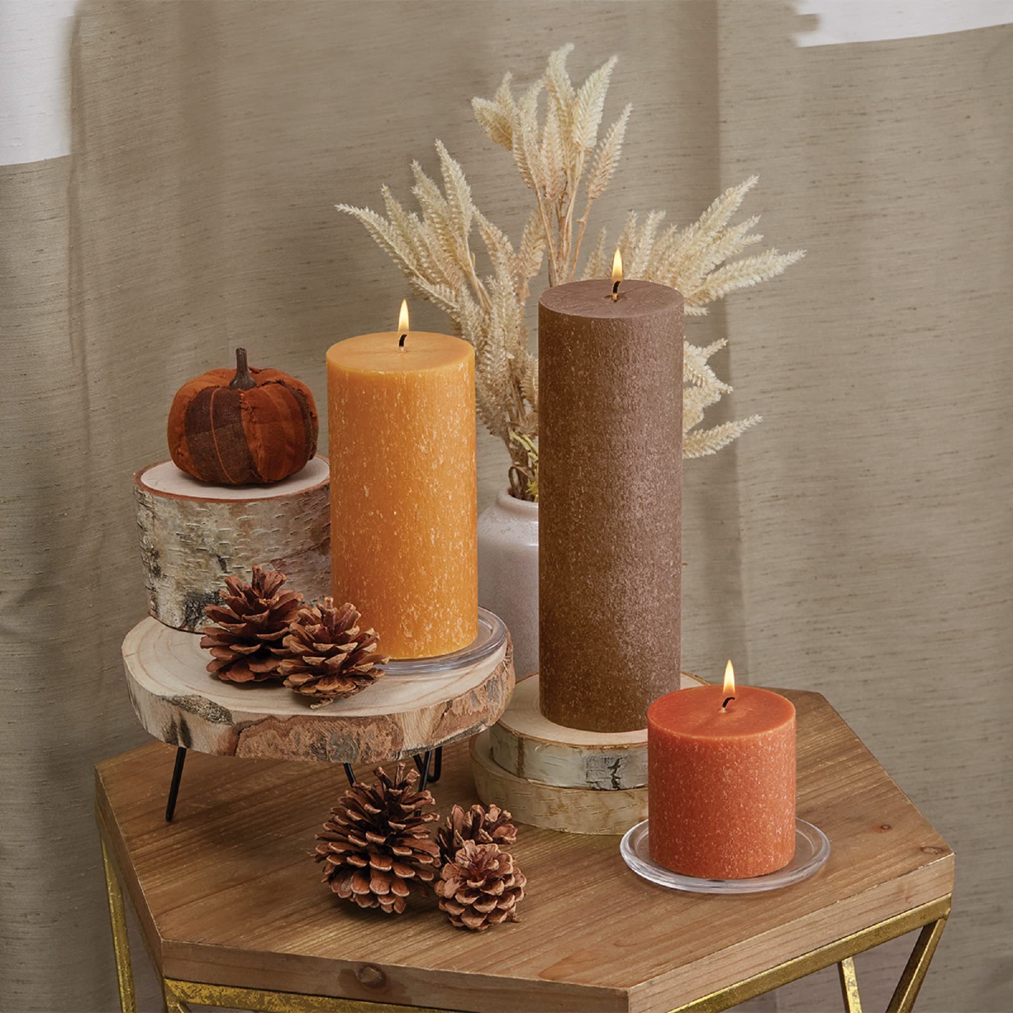 Premium Unscented Beeswax Blend Pillar Candles - 3 Pack 9-Inch Butterscotch Root Candles for Home Decor, Meditation & Romantic Ambiance