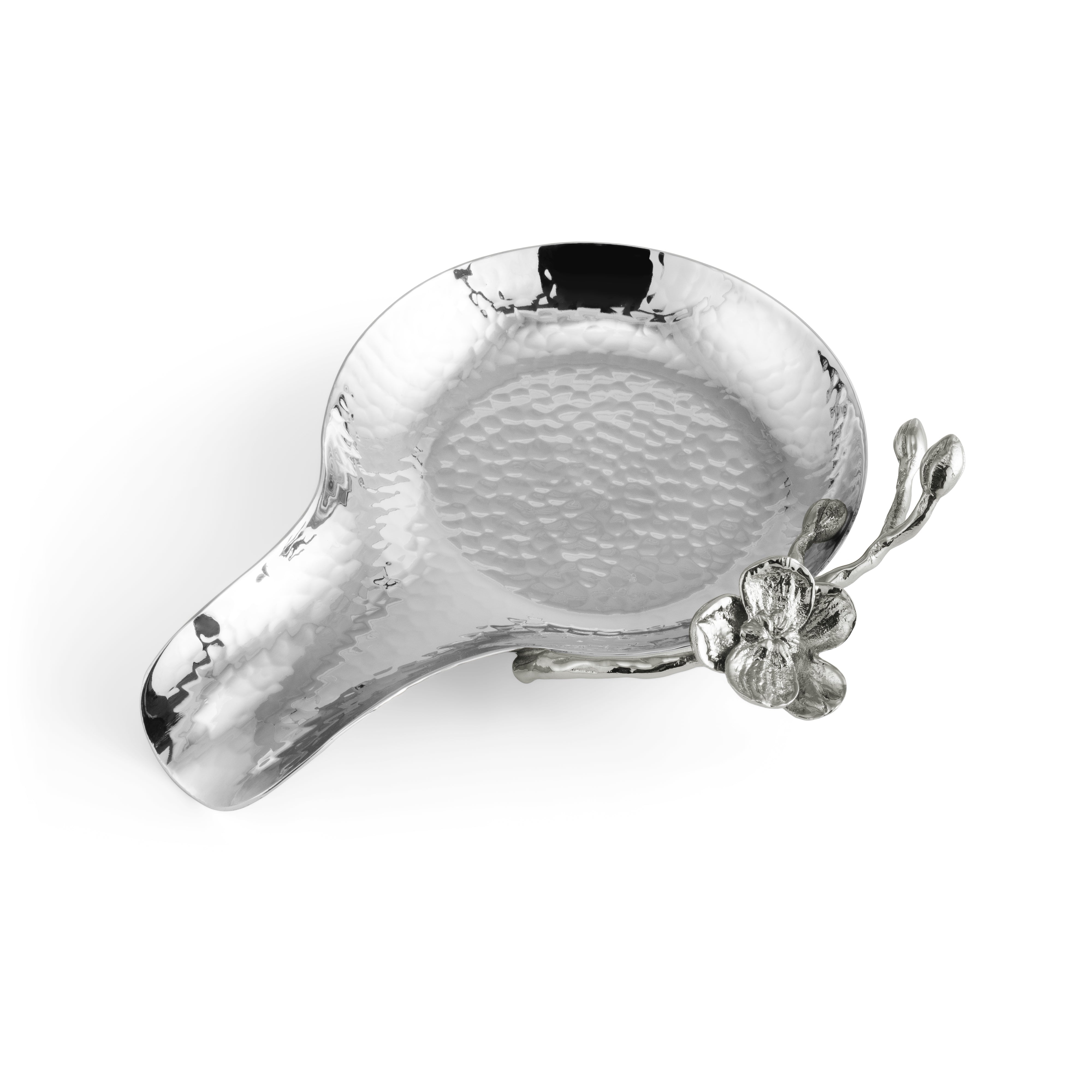 White Orchid Ceramic Spoon Rest - Elegant Kitchen Utensil Holder for Cooking & Serving - Perfect for Stovetop, Countertop & Dining Table Use