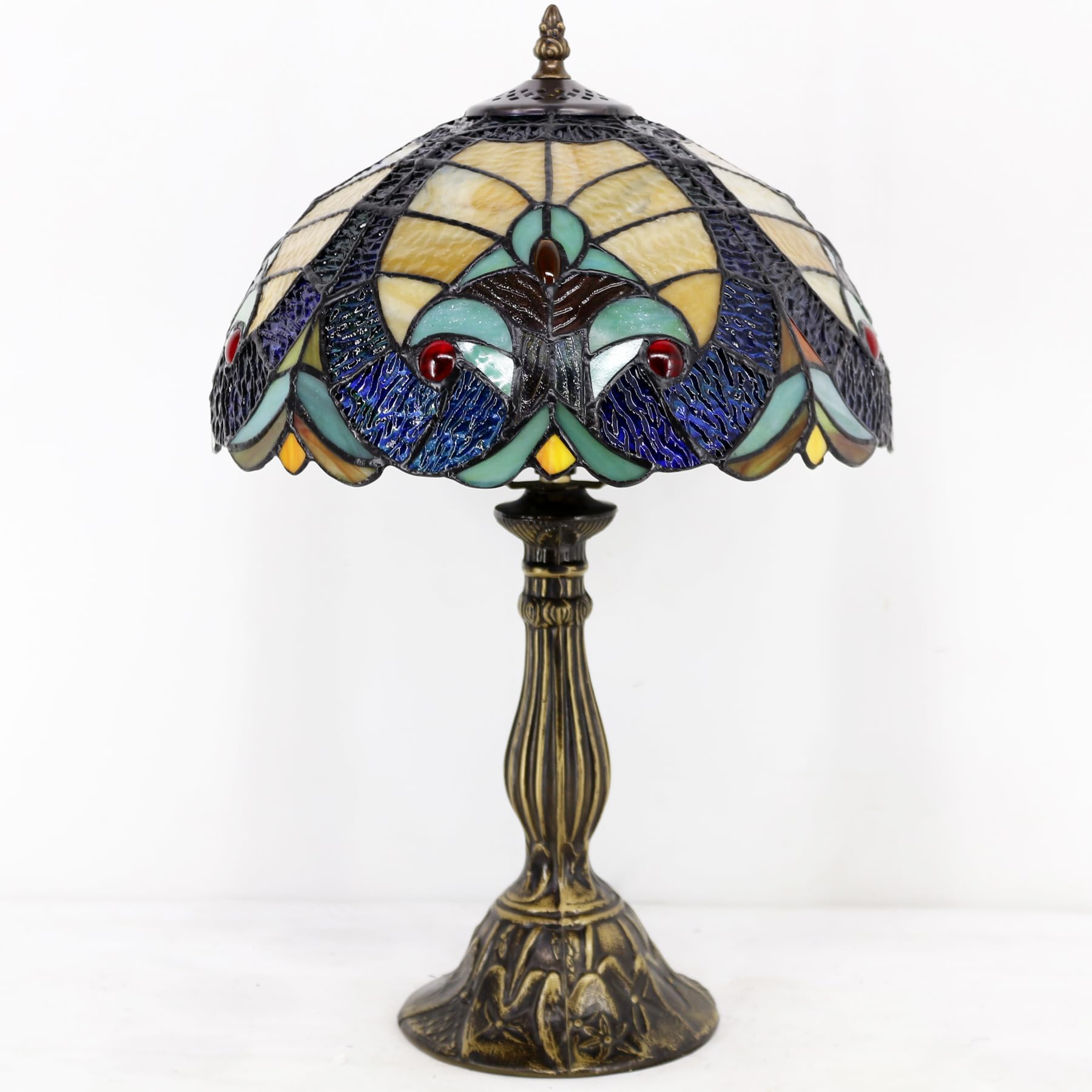 Tiffany Style Stained Glass Table Lamp - Blue & Yellow Liaison Reading Light, 12x12x18 Inches, Bedside Desk Lamp for Bedroom, Living Room, Home Office Decor (S160E Series) | Perfect for Cozy Reading Nooks, Romantic Bedroom Ambiance, and Elegant Living Room Accent Lighting