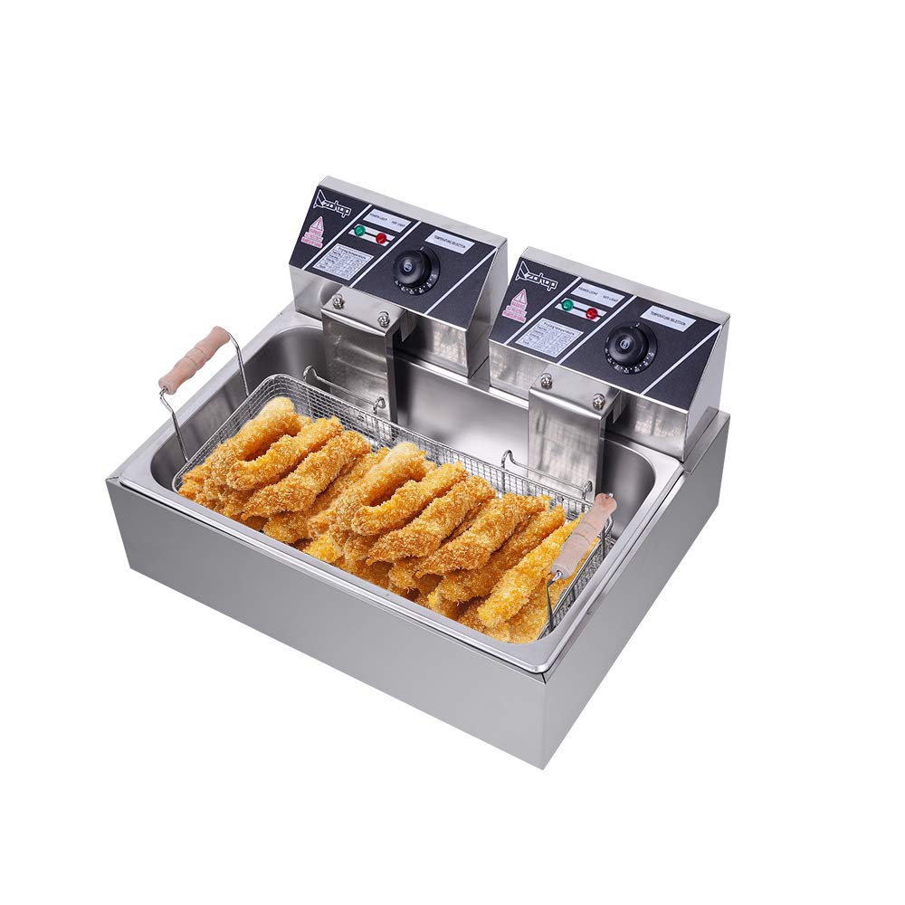 Commercial Grade Electric Stainless Steel Deep Fryer with Basket - 12L Single Cylinder (2-Pack) for Restaurants, Food Trucks & Home Kitchens