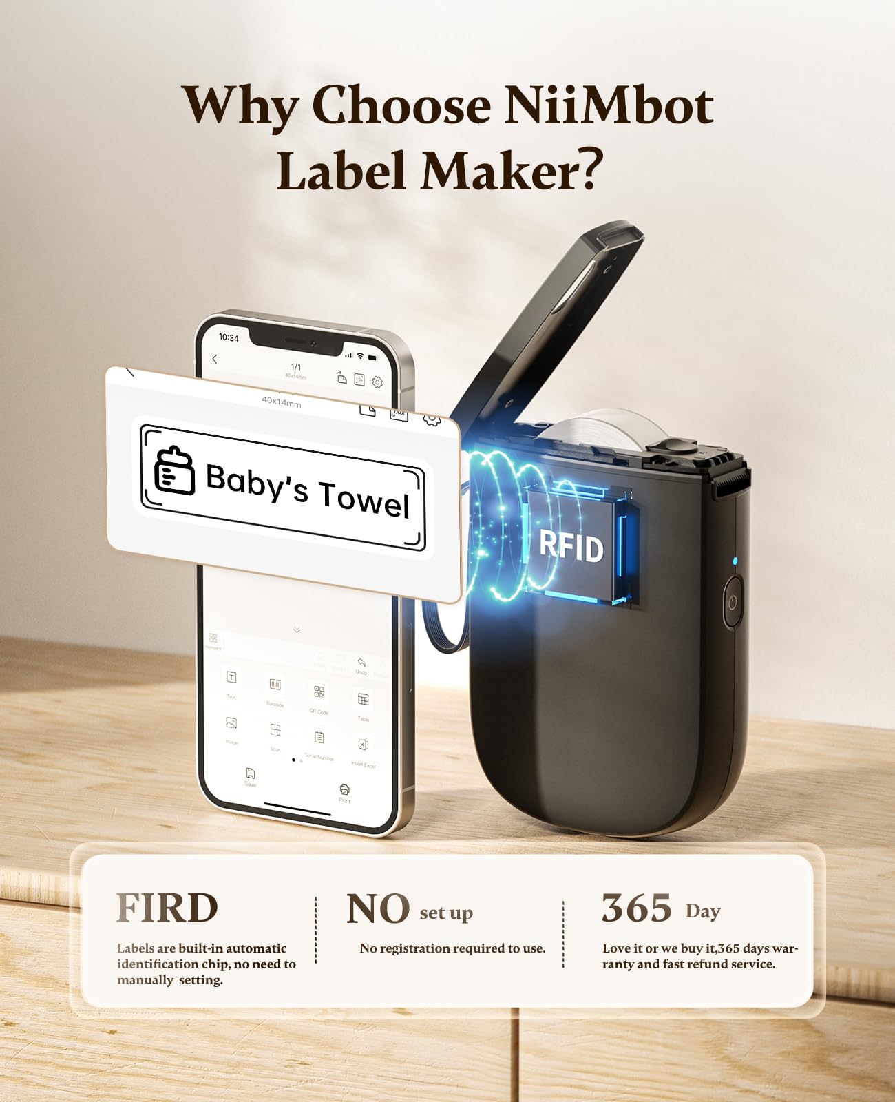 NIIMBOT D11 Bluetooth Label Maker - 2024 Version, Portable Thermal Label Printer with 300 DPI High Clarity, Rechargeable Battery, Black | Perfect for Home, Office, Retail & Warehouse Organization