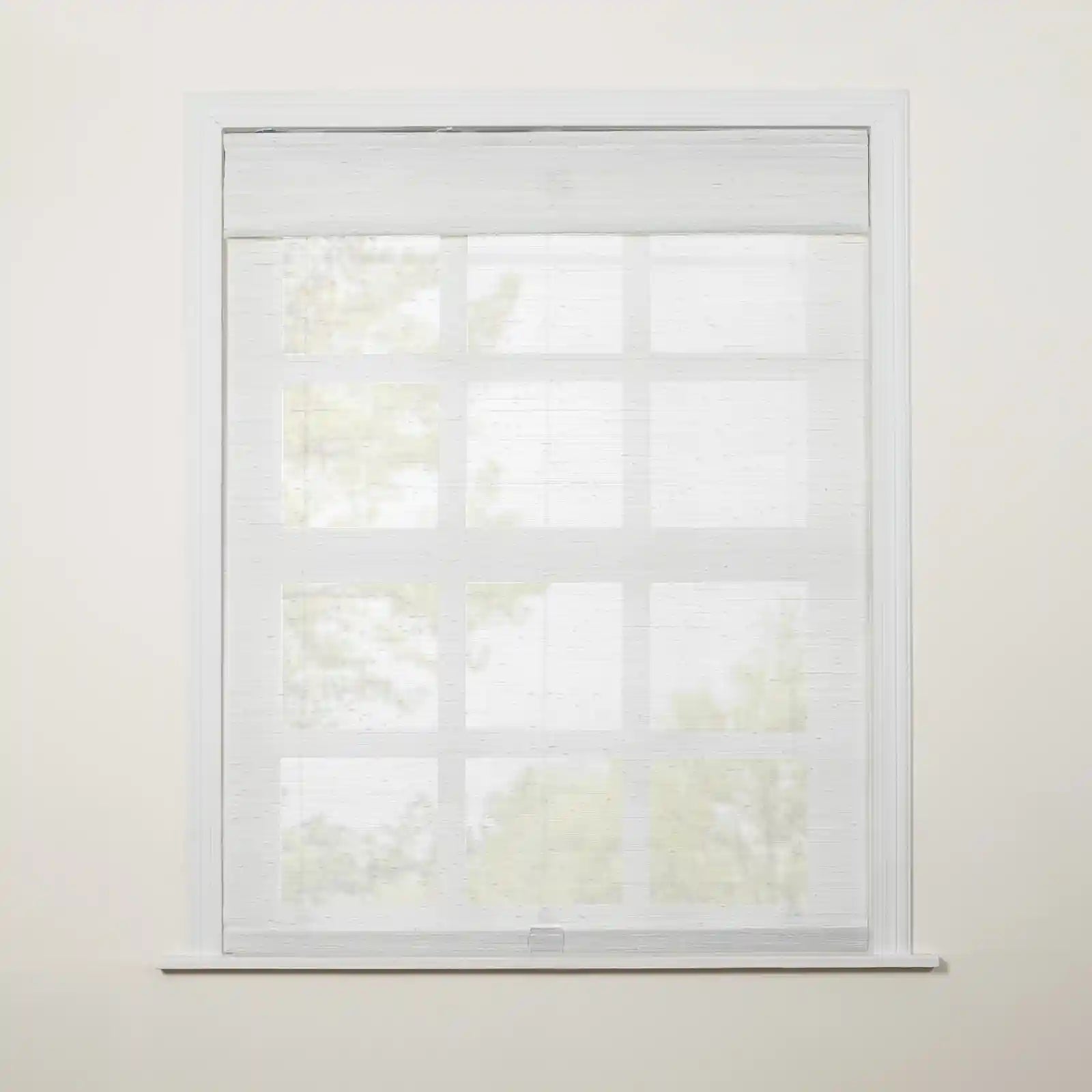 Natural Ramie Cordless Woven Wood Shade - White Rattan Top Down Bottom Up Window Treatment for Living Room & Bedroom